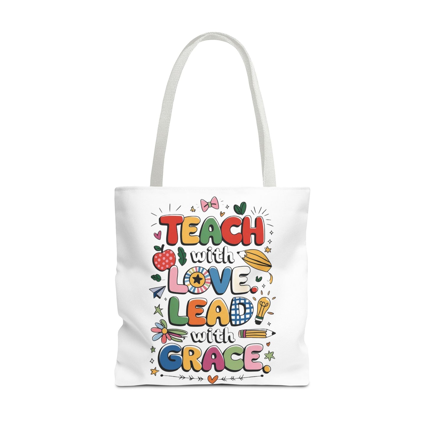 Teach with Love Tote Bag - Inspirational Teacher Gift, Classroom Essentials, Motivational Bag, Teacher Appreciation, AOP Tote Bag, Inspirational Teacher Tote Bag