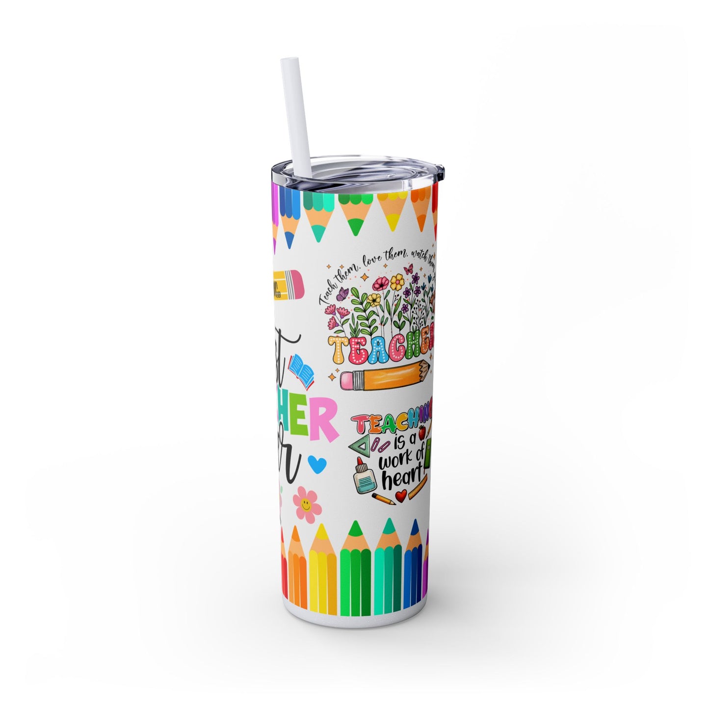 Best Teacher Ever Skinny Tumbler, 20oz, Colorful Teacher Gift, Back to School, Graduation, Appreciation Day, Cute Water Bottle