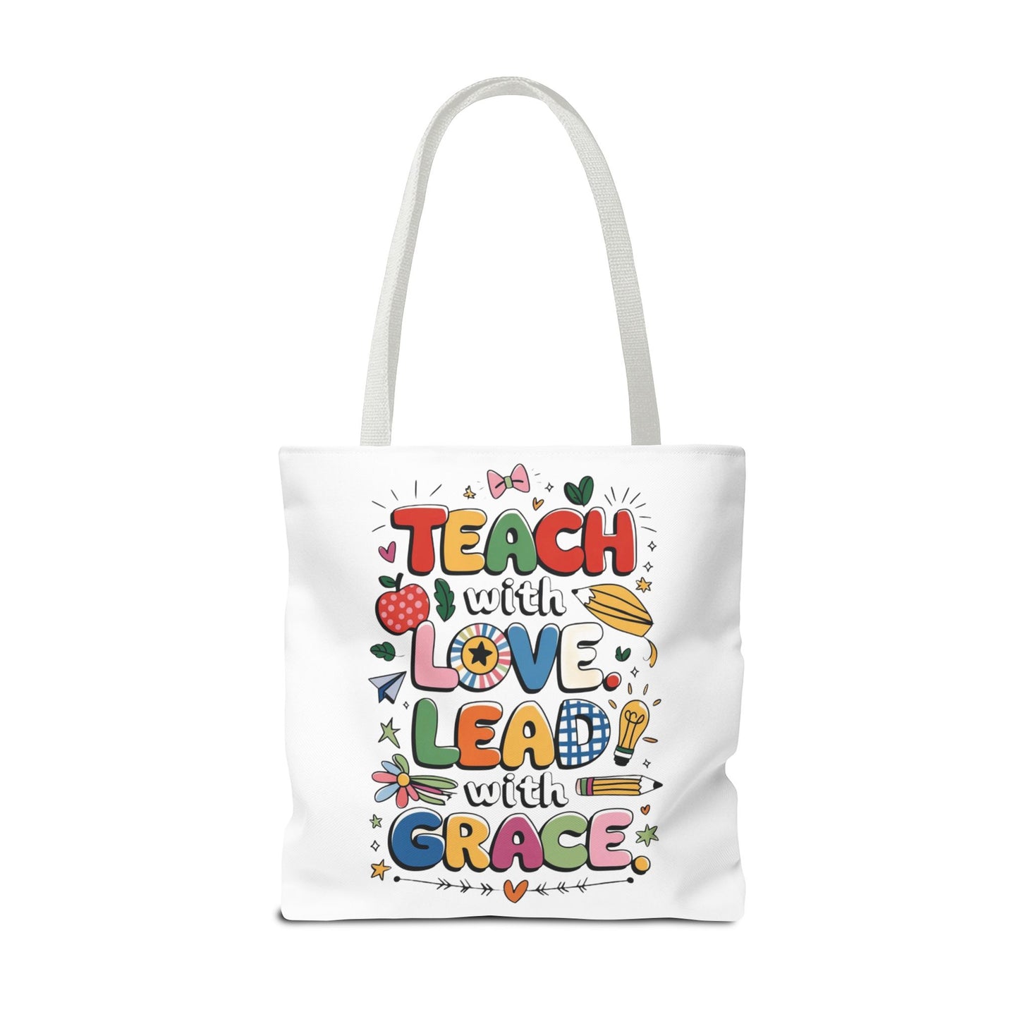 Teach with Love Tote Bag - Inspirational Teacher Gift, Classroom Essentials, Motivational Bag, Teacher Appreciation, AOP Tote Bag, Inspirational Teacher Tote Bag