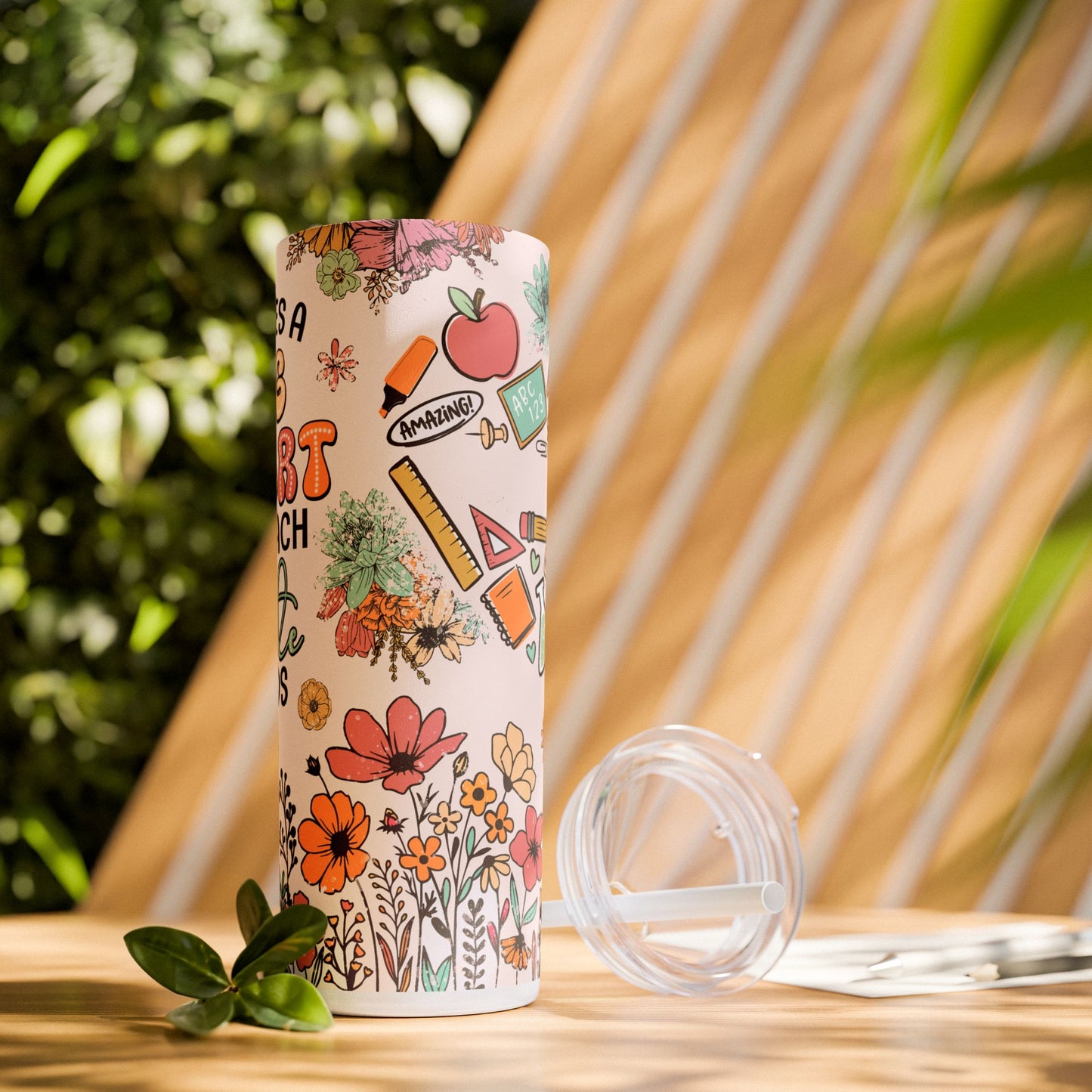Heartfelt Teacher Tumbler, 20oz Skinny Drinkware, Floral Design, Gift for Educators, Inspirational Drinkware