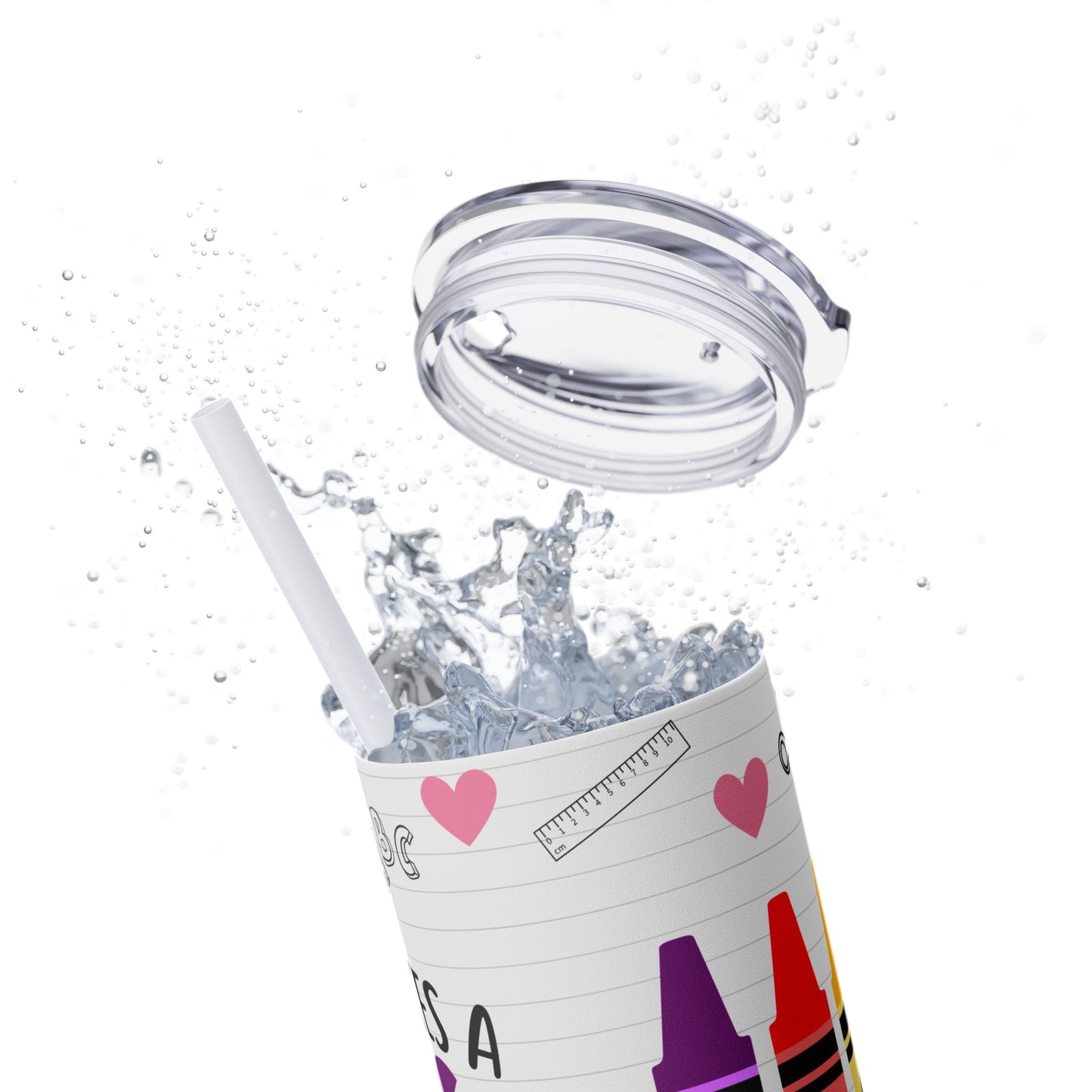 Custom Name Teacher-themed Skinny Tumbler with Straw, 20oz | Perfect Teacher Gift | School Supplies | Back to School | Inspirational Drinkware |
