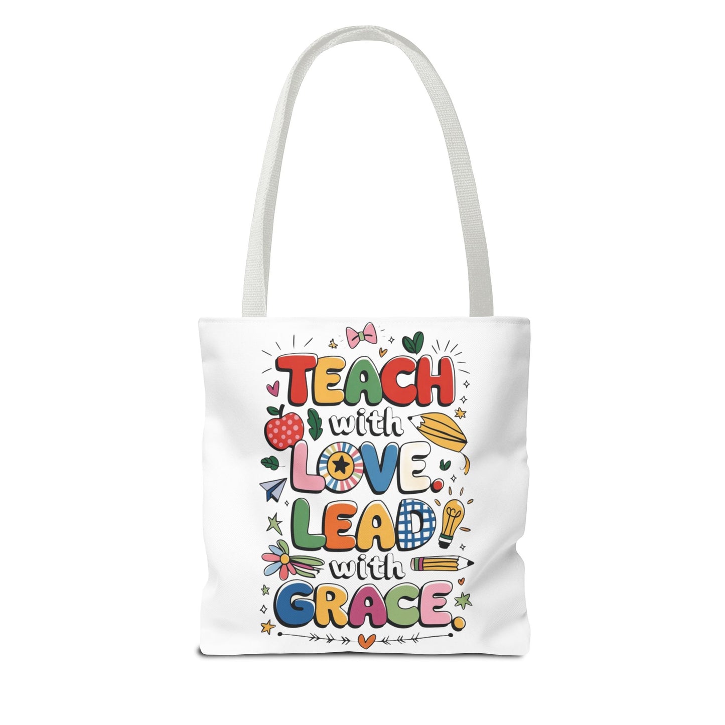 Teach with Love Tote Bag - Inspirational Teacher Gift, Classroom Essentials, Motivational Bag, Teacher Appreciation, AOP Tote Bag, Inspirational Teacher Tote Bag