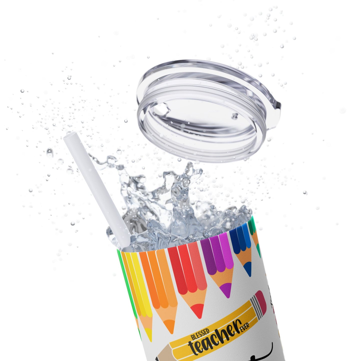 Best Teacher Ever Skinny Tumbler, 20oz, Colorful Teacher Gift, Back to School, Graduation, Appreciation Day, Cute Water Bottle
