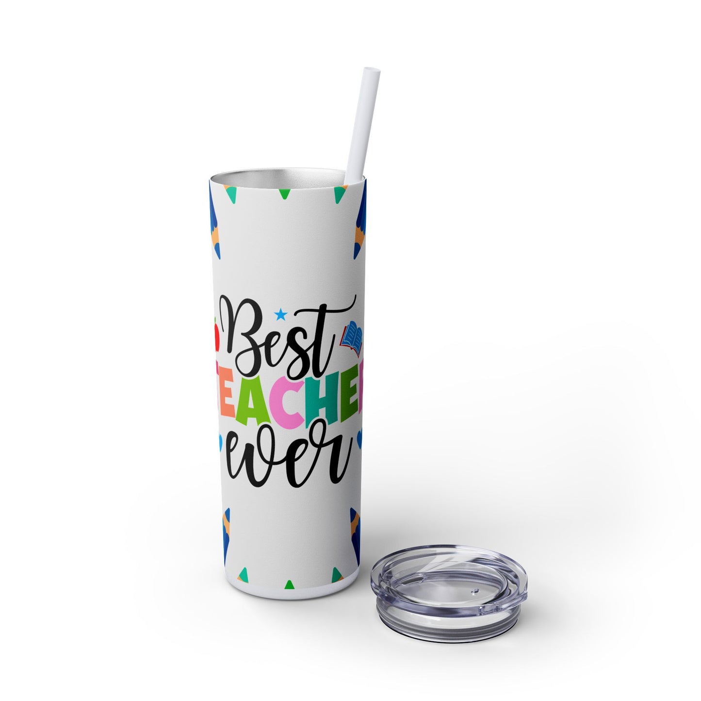 Best Teacher Ever Skinny Tumbler with Straw, Educational Gift, Teacher Appreciation, School Supplies, Personalized Drinkware, Back to School