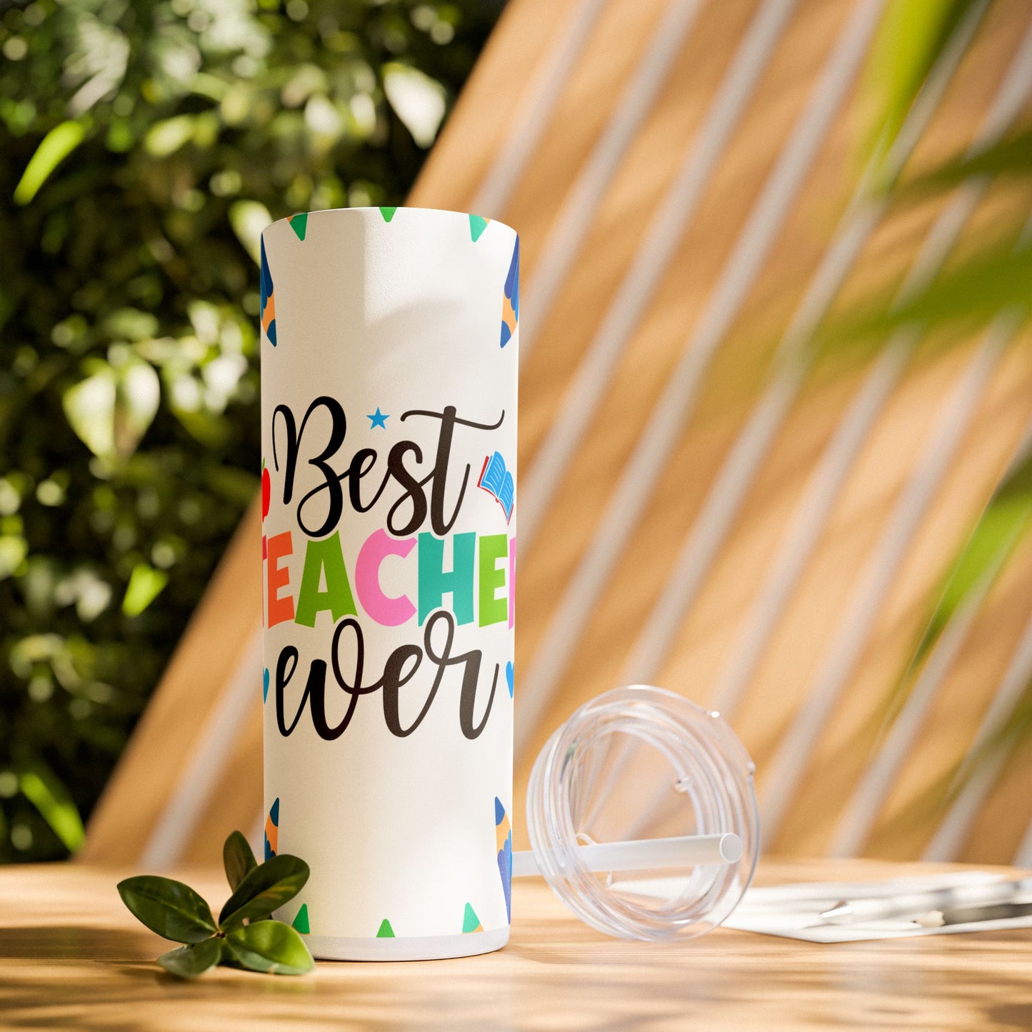 Best Teacher Ever Skinny Tumbler with Straw, Educational Gift, Teacher Appreciation, School Supplies, Personalized Drinkware, Back to School