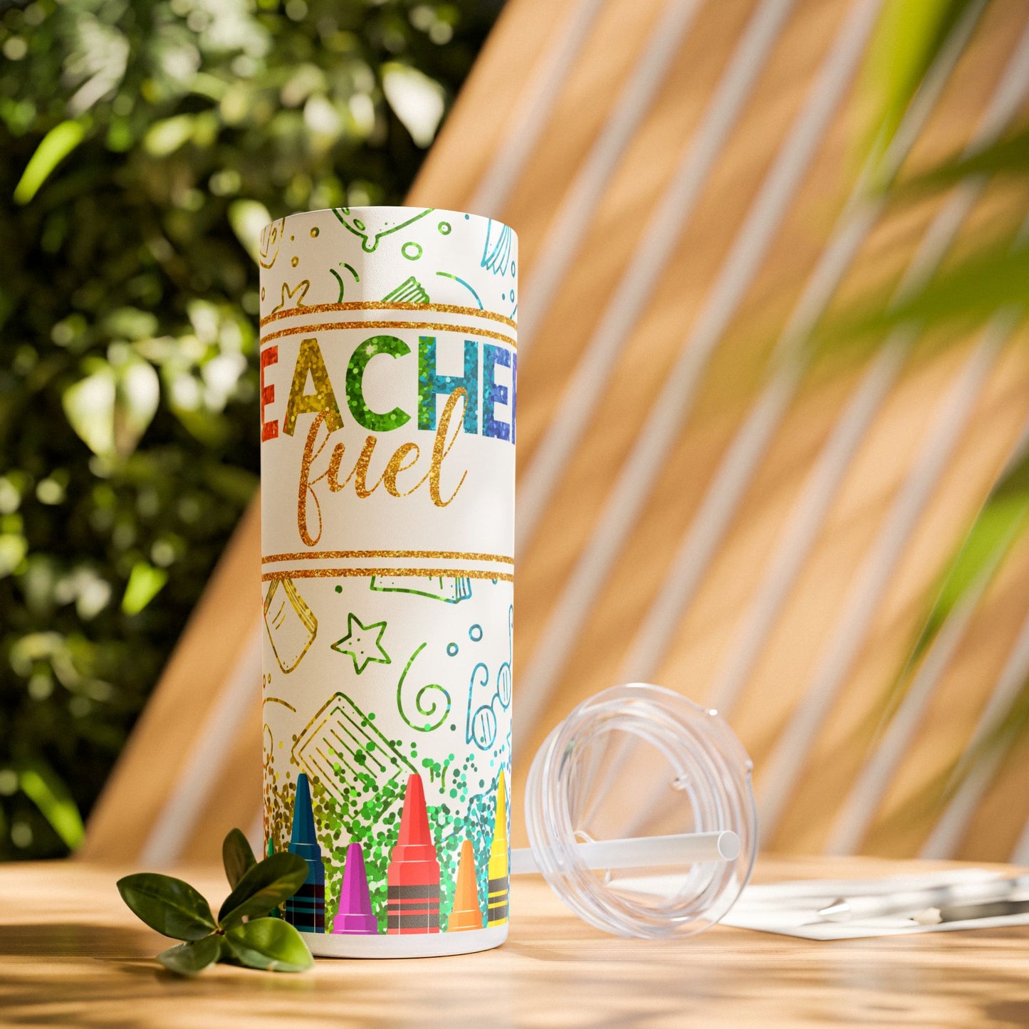 Teacher Fuel Graphic Skinny Tumbler, 20oz - Perfect Gift For Teachers, Back to School, Teacher Appreciation, Classroom Use, Motivational Drinkware Tumbler