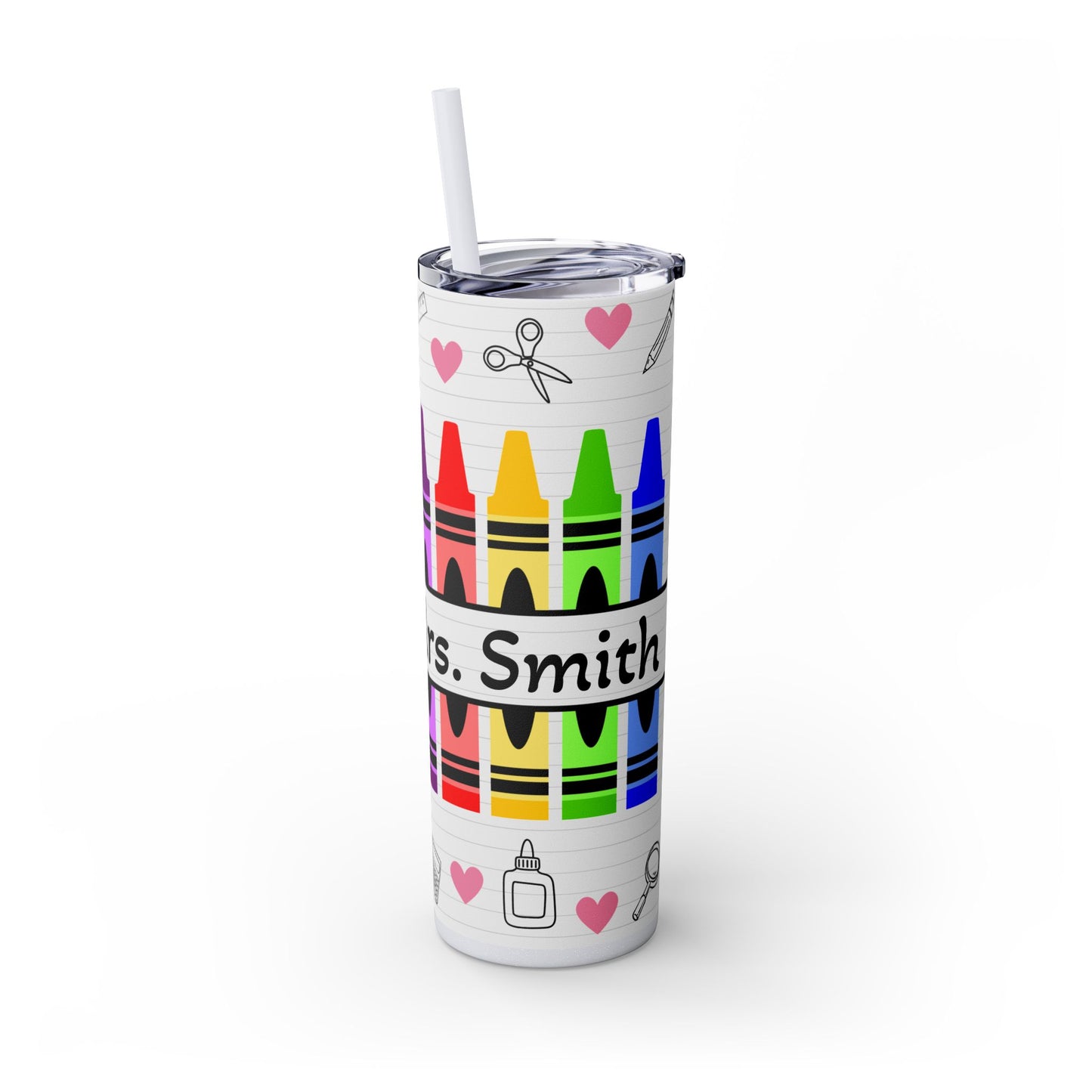 Custom Name Teacher-themed Skinny Tumbler with Straw, 20oz | Perfect Teacher Gift | School Supplies | Back to School | Inspirational Drinkware |