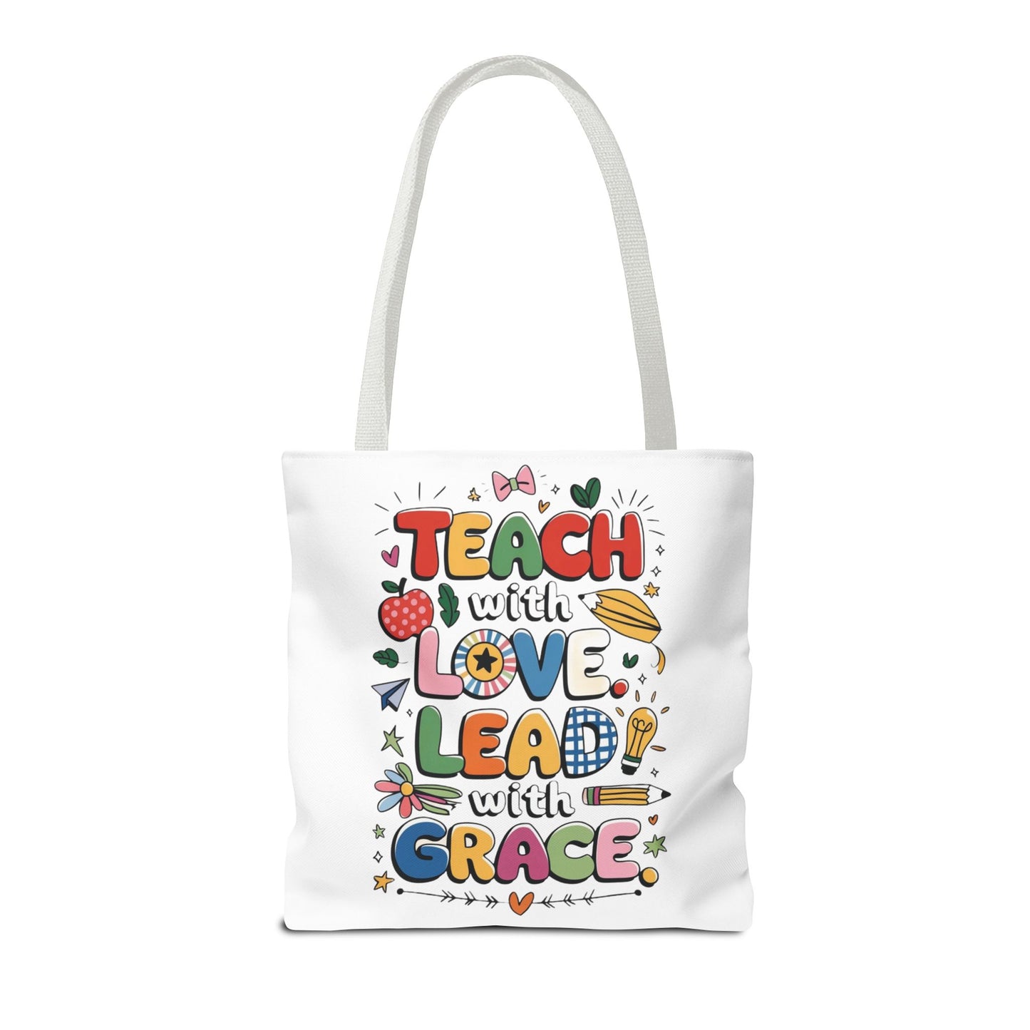 Teach with Love Tote Bag - Inspirational Teacher Gift, Classroom Essentials, Motivational Bag, Teacher Appreciation, AOP Tote Bag, Inspirational Teacher Tote Bag