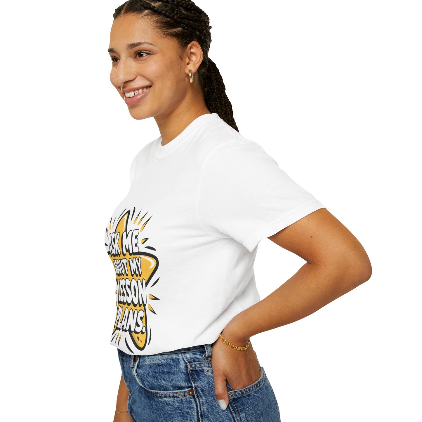 Funny Teacher's Graphic Quote Tee - Ask Me About My Lesson Plans - Unisex Comfort Color 1717 T-Shirt, Best Teacher Gift, Back to School, Classroom Attire, Teacher Appreciation, Casual Wear