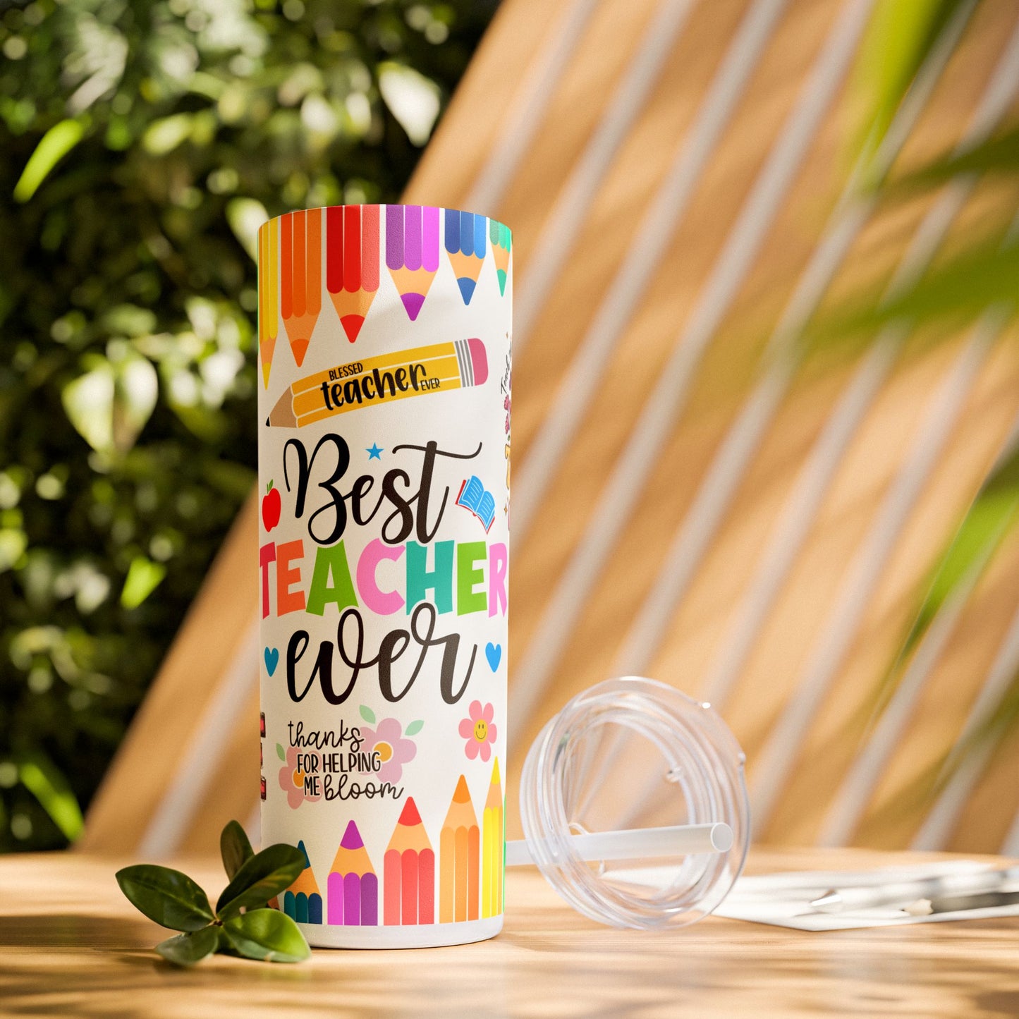 Best Teacher Ever Skinny Tumbler, 20oz, Colorful Teacher Gift, Back to School, Graduation, Appreciation Day, Cute Water Bottle