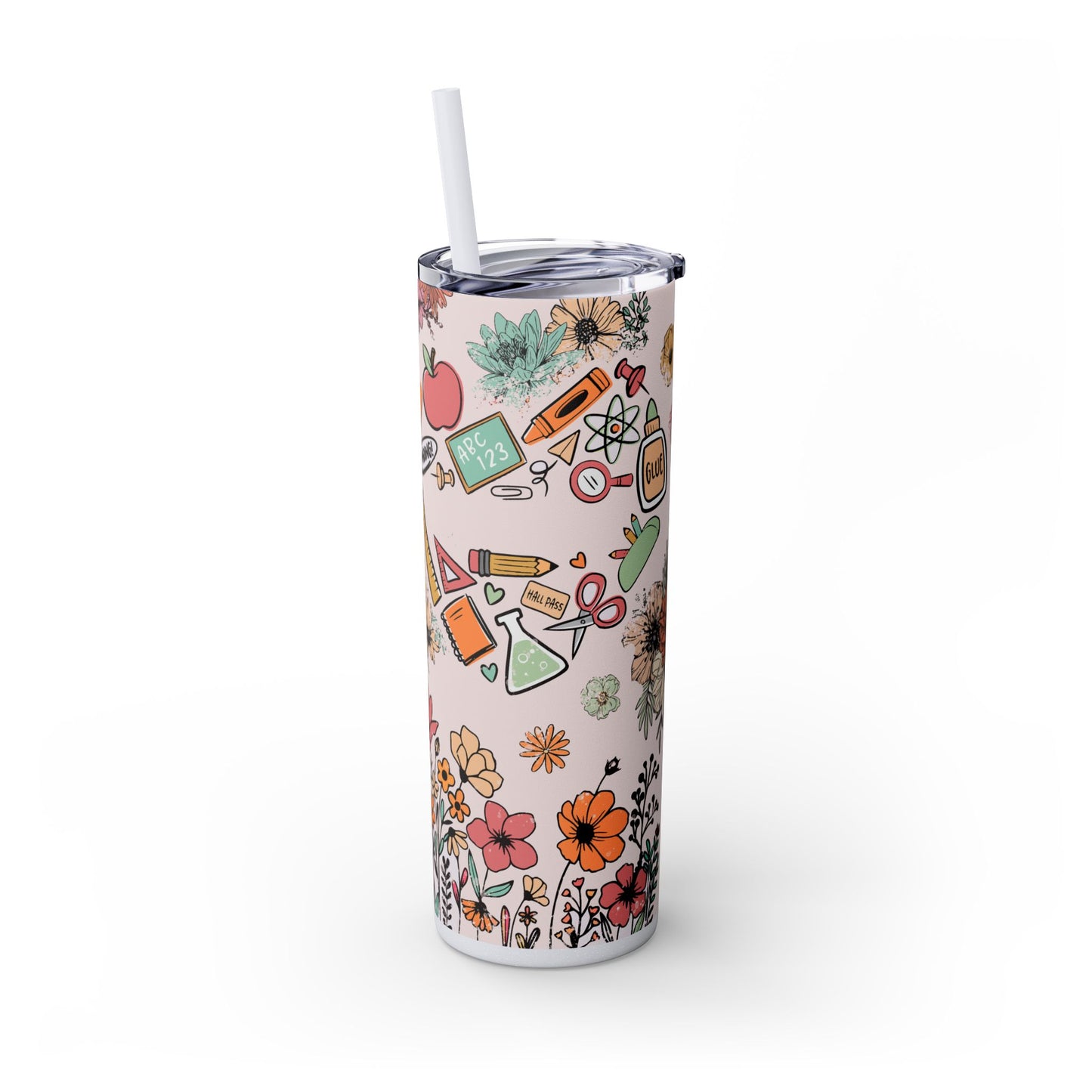 Heartfelt Teacher Tumbler, 20oz Skinny Drinkware, Floral Design, Gift for Educators, Inspirational Drinkware