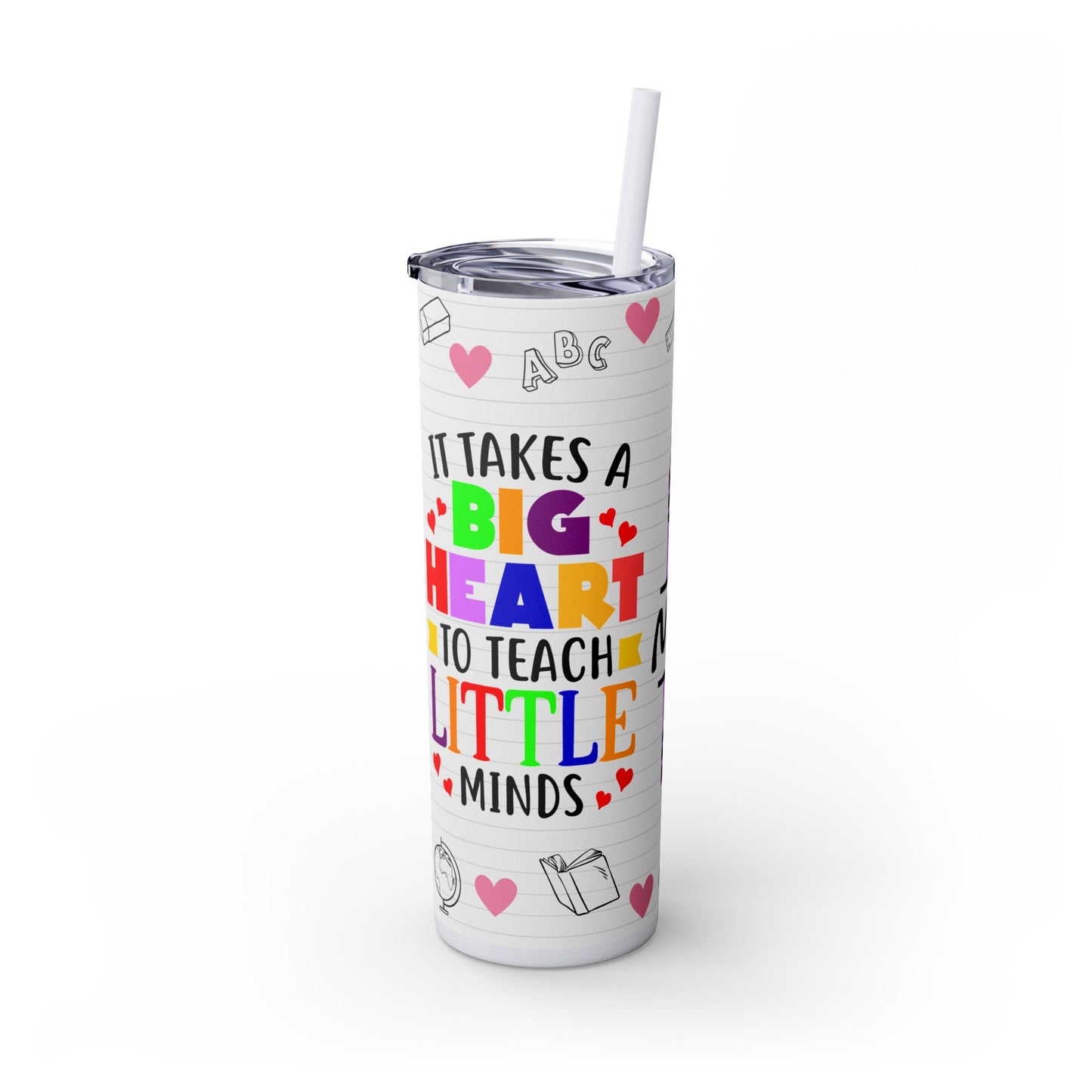Custom Name Teacher-themed Skinny Tumbler with Straw, 20oz | Perfect Teacher Gift | School Supplies | Back to School | Inspirational Drinkware |