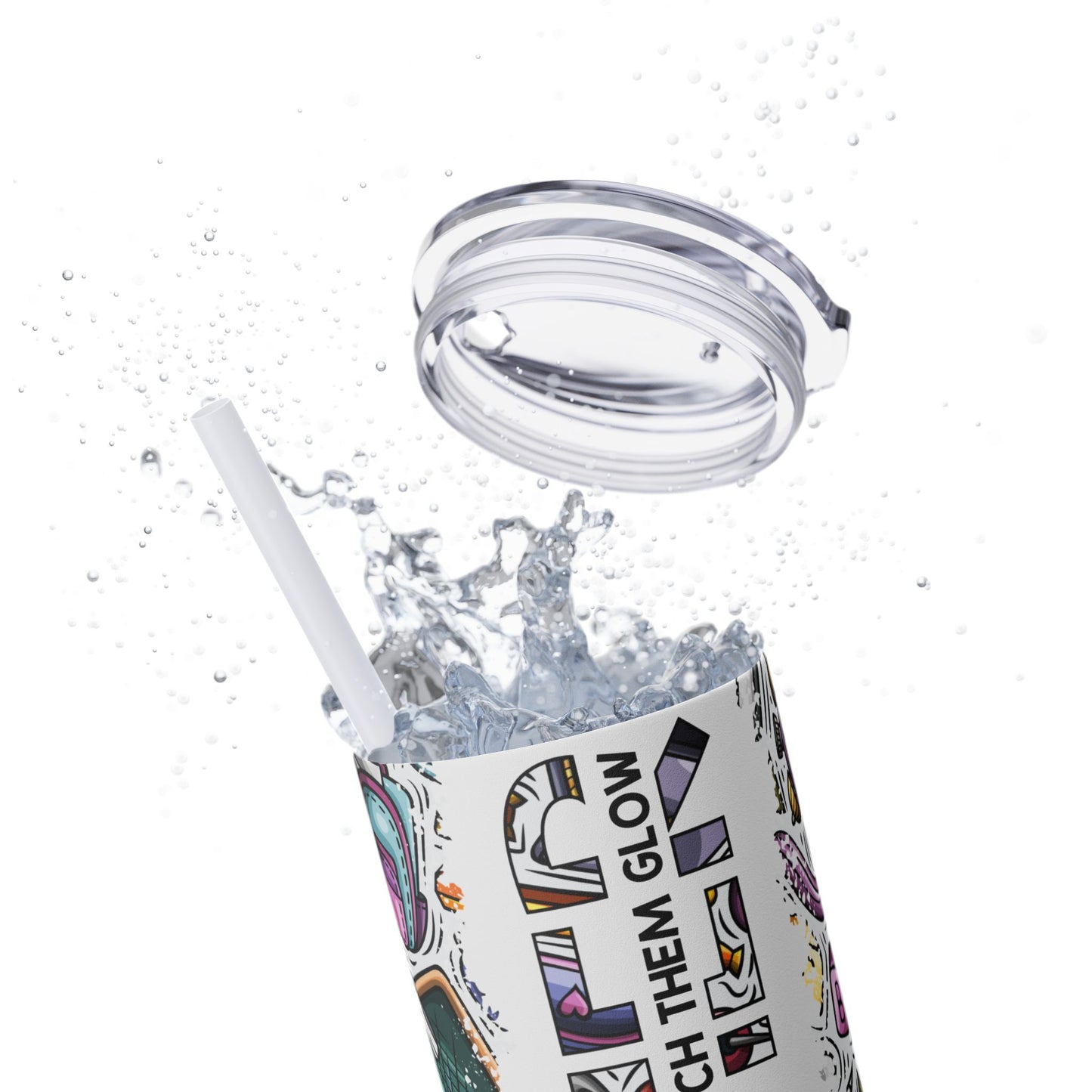 Colorful Teacher Skinny Tumbler with Straw | Motivational Drinkware, Teacher Gift Idea, Eco-Friendly Gift, Office Mug, Inspirational Tumbler