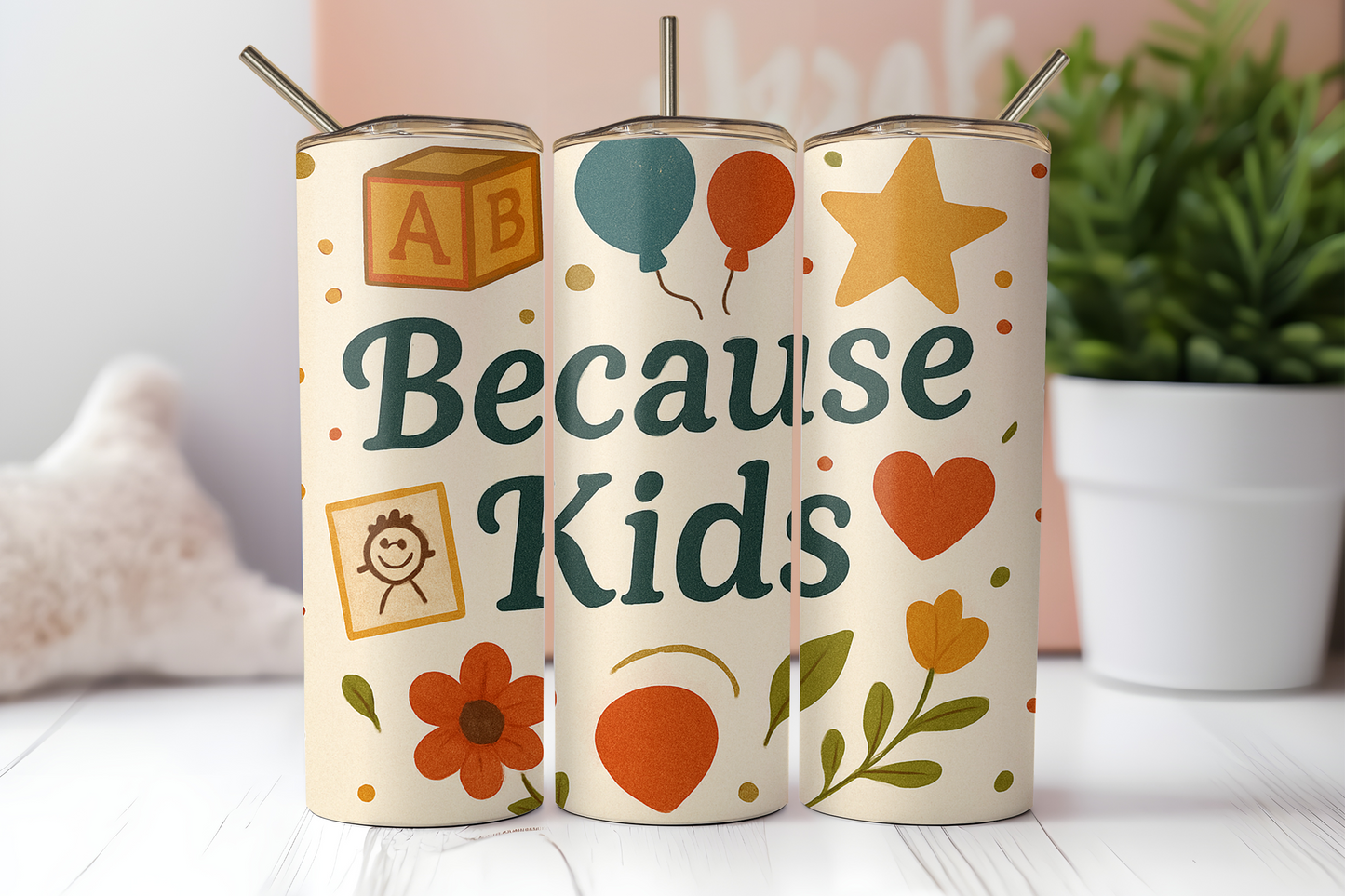 Because Kids Colorful Teacher Tumbler - Fun Drinkware for Educators & Teachers, Perfect Gifts for Teachers, Teachers Day Gift, Teacher Appreciation