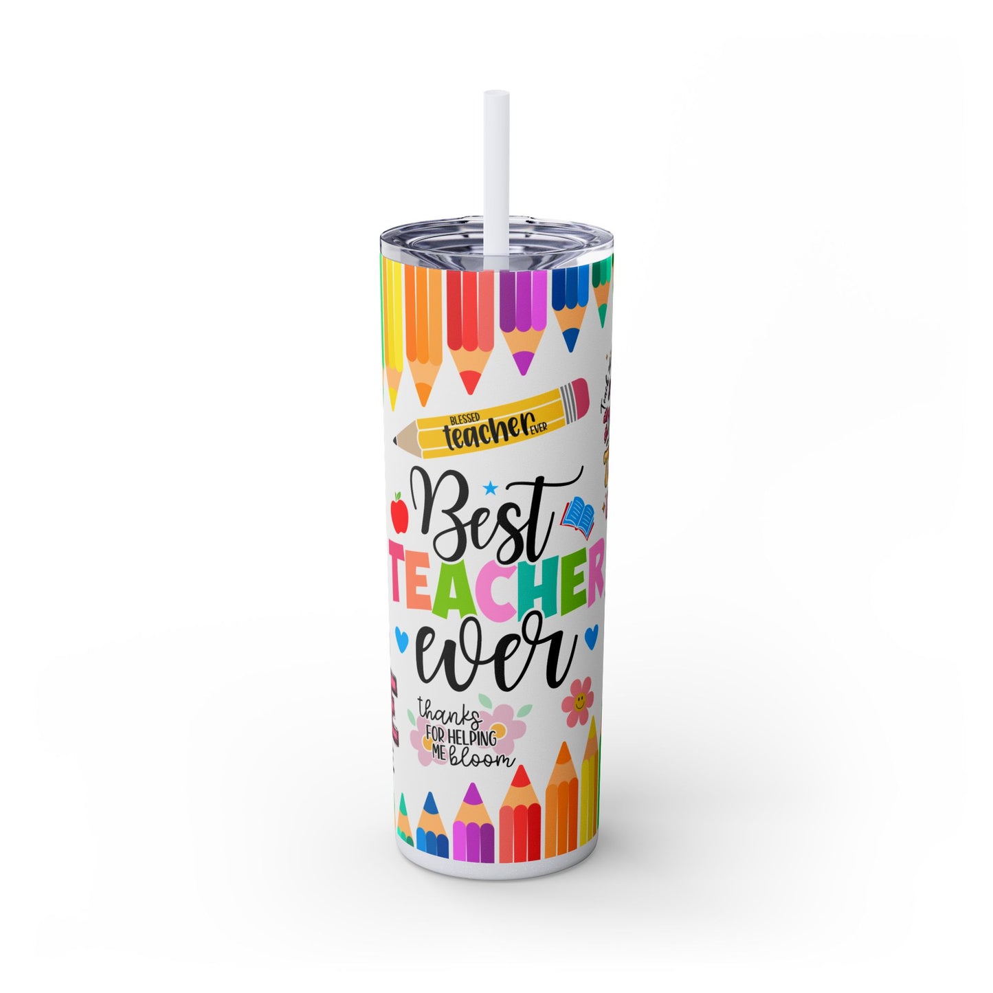 Best Teacher Ever Skinny Tumbler, 20oz, Colorful Teacher Gift, Back to School, Graduation, Appreciation Day, Cute Water Bottle
