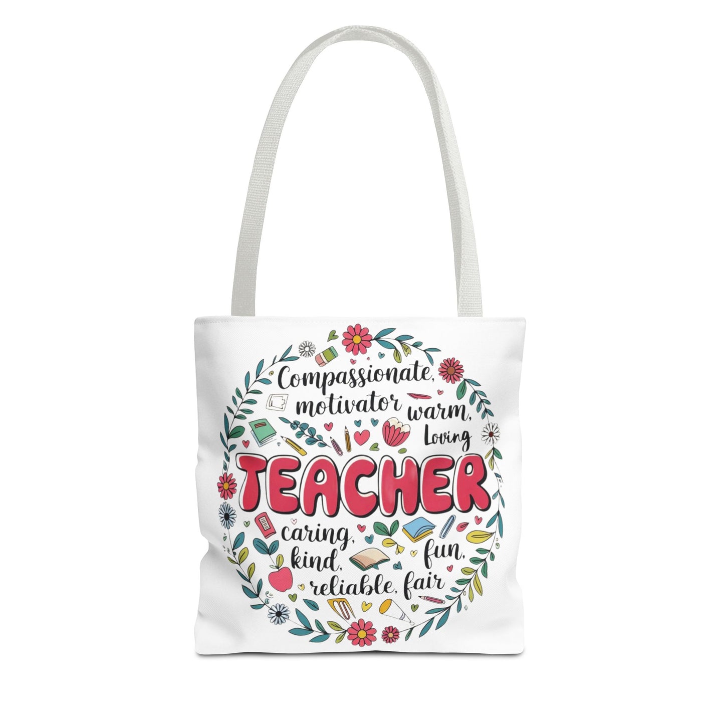 "Teacher Appreciation Tote Bag, Floral Design, Gift for Educators, AOP Tote, Motivational Teacher Gift, Back to School Bag"