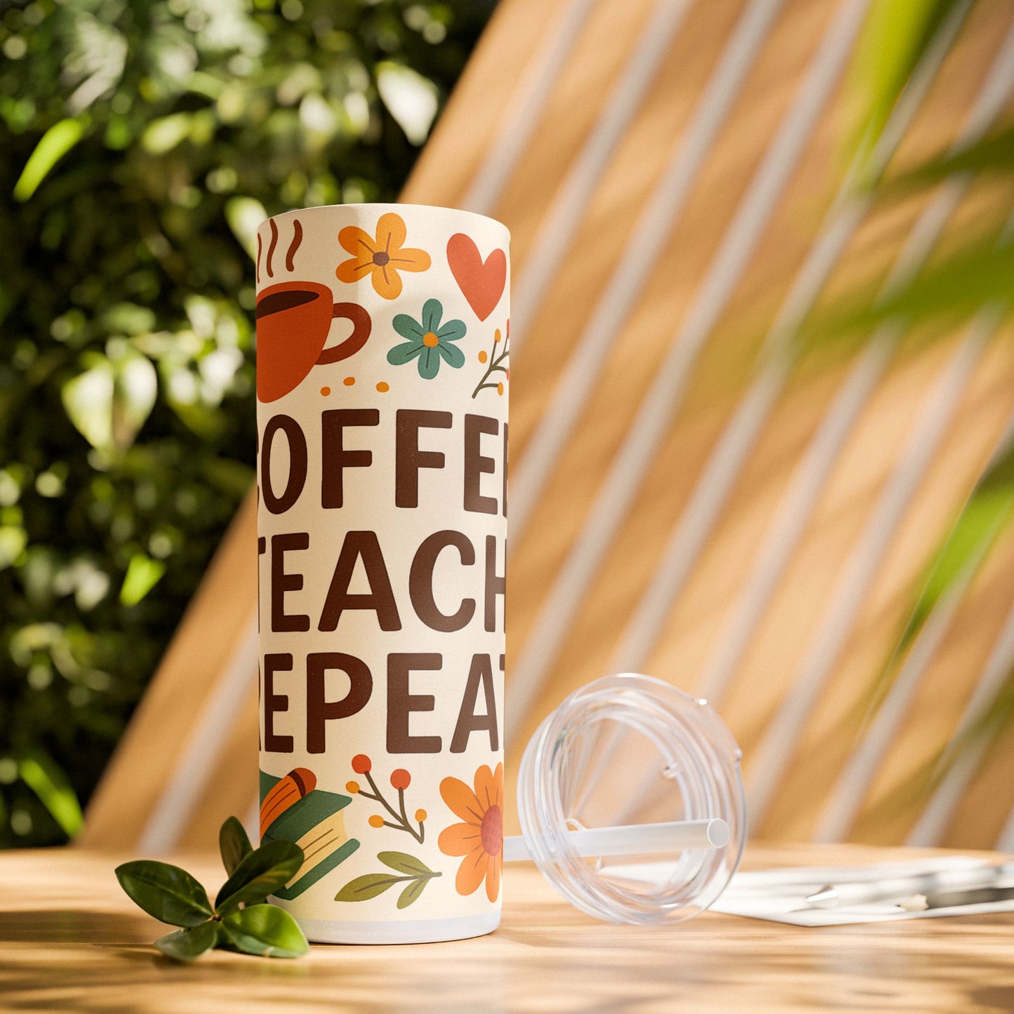 Coffee Teacher Repeat Tumbler, 20oz Skinny Travel Cup, Inspirational Gifts for Teachers, Back to School, Teacher Appreciation, Teachers Day Gift Tumbler