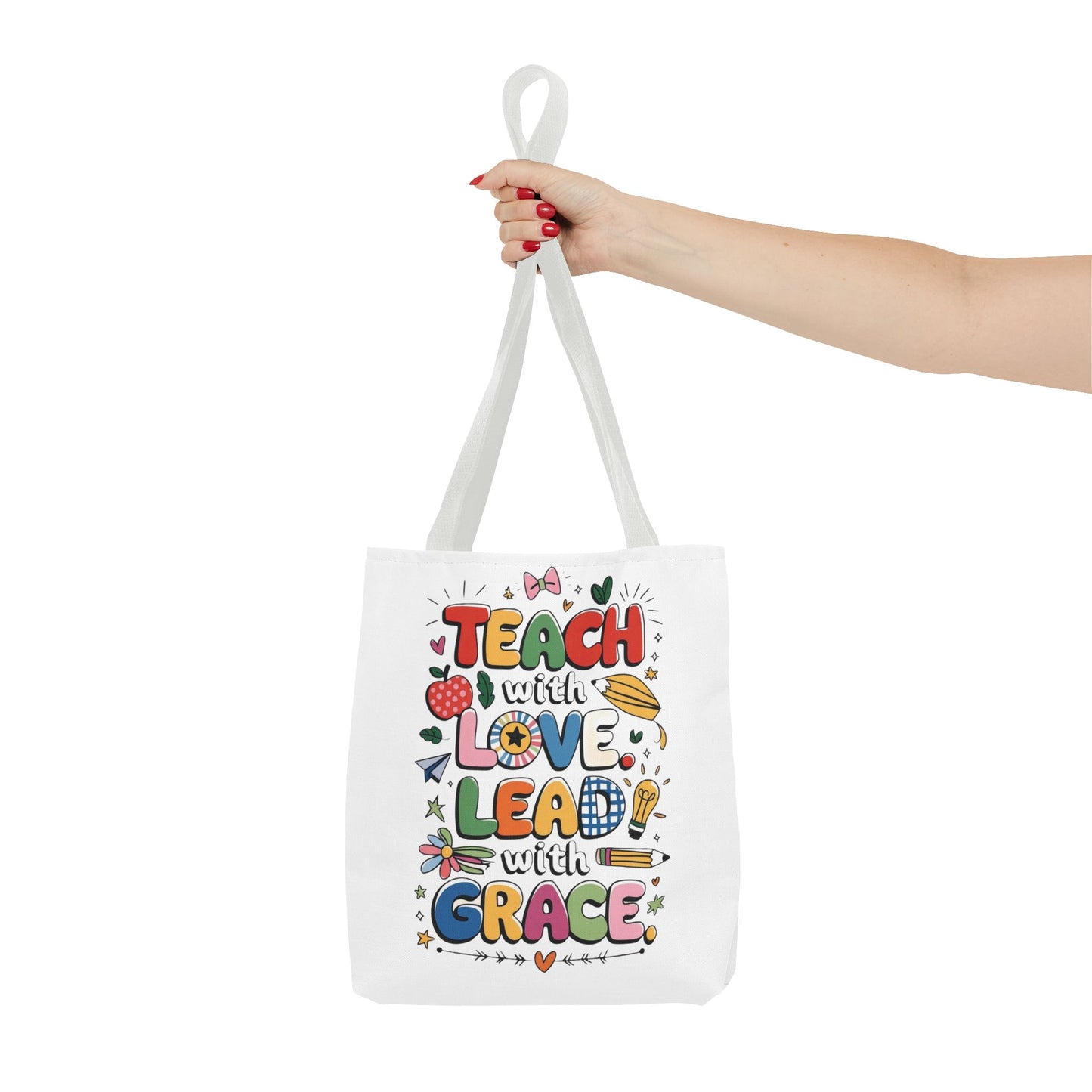 Teach with Love Tote Bag - Inspirational Teacher Gift, Classroom Essentials, Motivational Bag, Teacher Appreciation, AOP Tote Bag, Inspirational Teacher Tote Bag