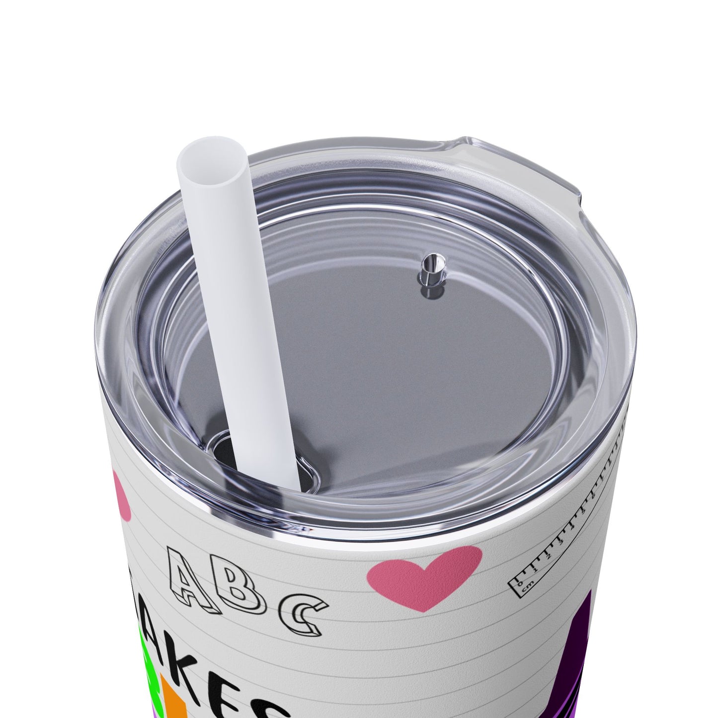 Custom Name Teacher-themed Skinny Tumbler with Straw, 20oz | Perfect Teacher Gift | School Supplies | Back to School | Inspirational Drinkware |