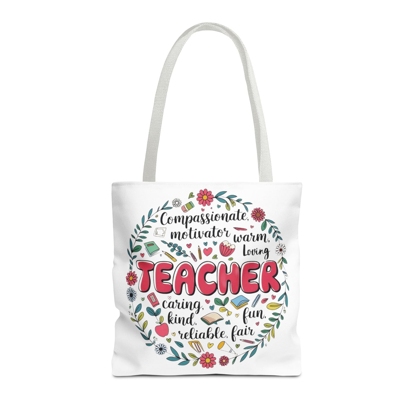 "Teacher Appreciation Tote Bag, Floral Design, Gift for Educators, AOP Tote, Motivational Teacher Gift, Back to School Bag"
