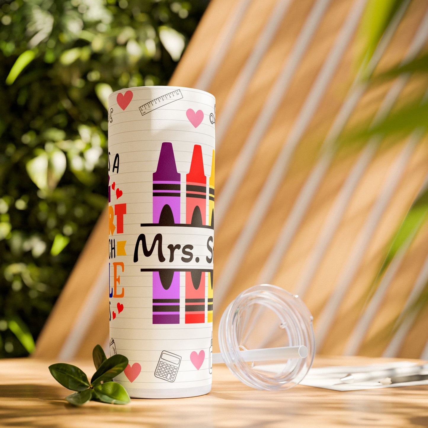Custom Name Teacher-themed Skinny Tumbler with Straw, 20oz | Perfect Teacher Gift | School Supplies | Back to School | Inspirational Drinkware |