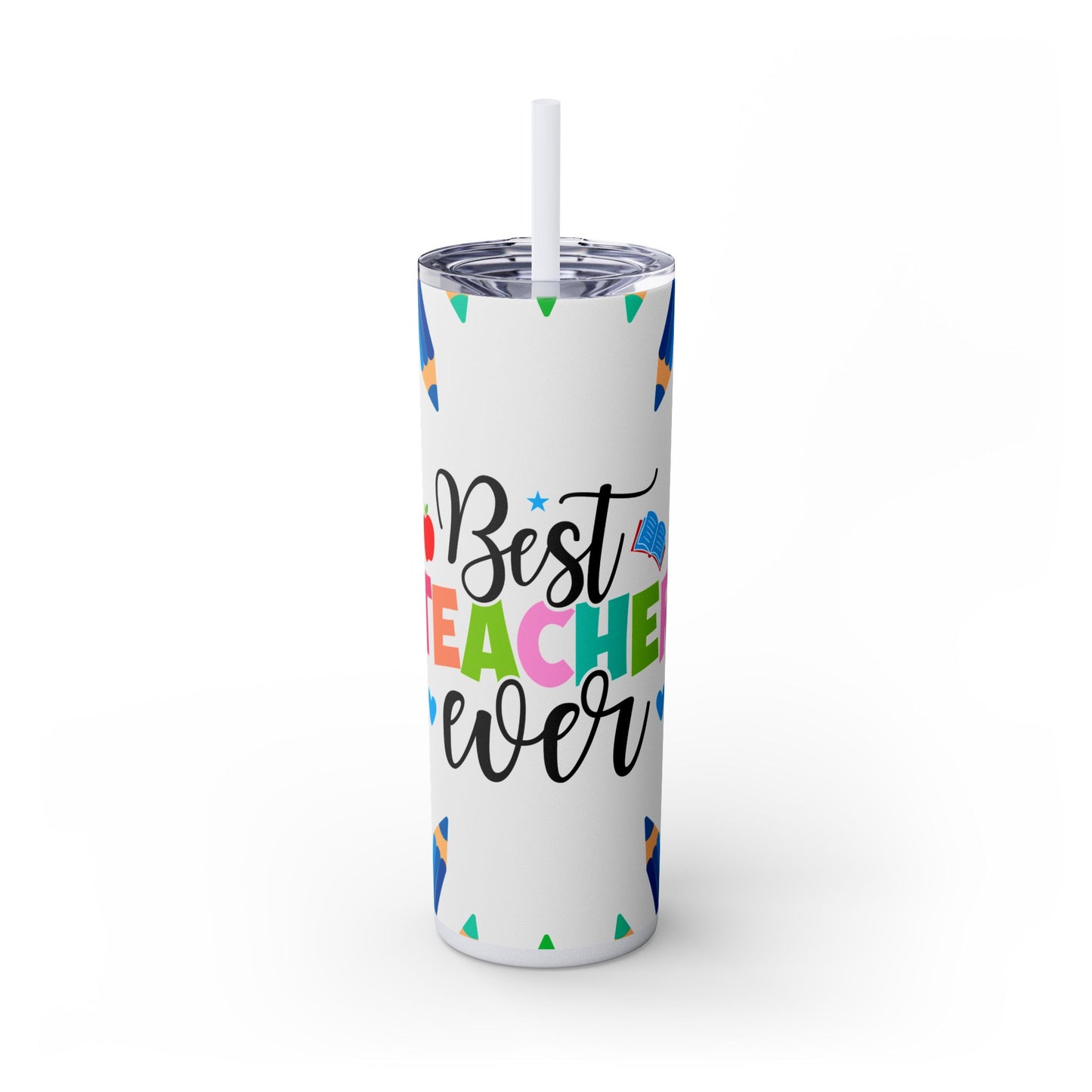 Best Teacher Ever Skinny Tumbler with Straw, Educational Gift, Teacher Appreciation, School Supplies, Personalized Drinkware, Back to School
