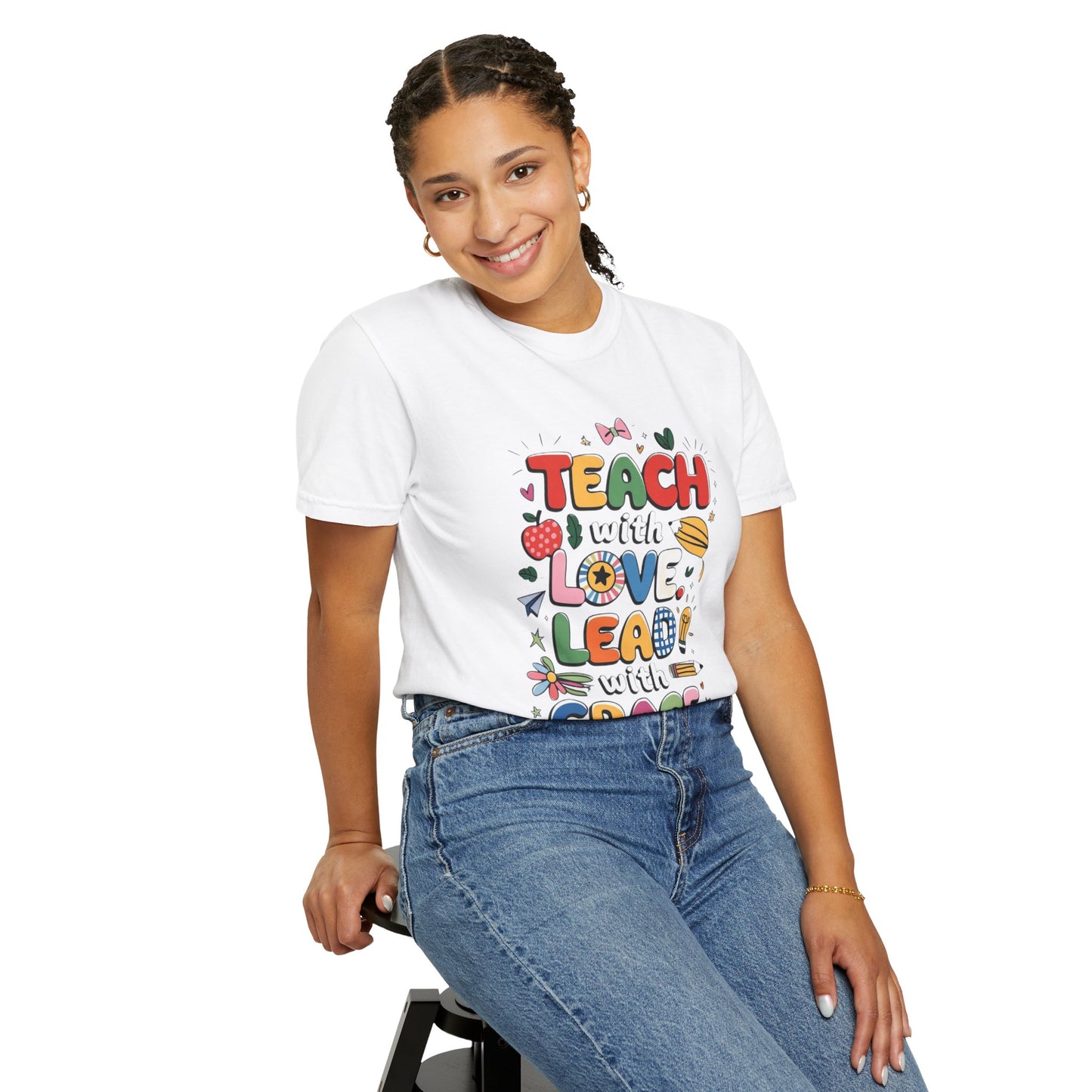 Teach with Love Lead with Grace, Unisex Comfort Color 1717 T-Shirt, Inspirational Funny Quote Teacher T Shirt Gift, Motivational Shirt, Back to School, Classroom Attire, Teachers Day Gift, Everyday Wear