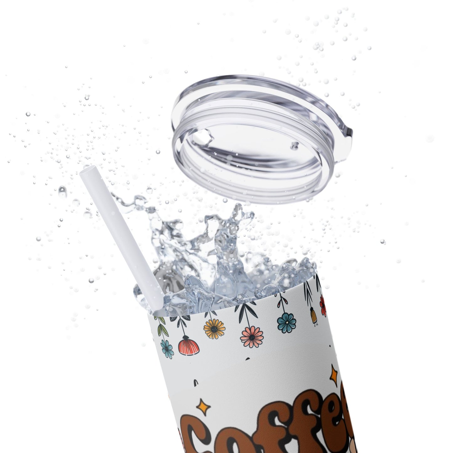 Cute Coffee Teacher Skinny Tumbler | 20oz Drinkware, Gift for Teachers, Reusable Water Bottle, Motivational Travel Mug, Flower Power