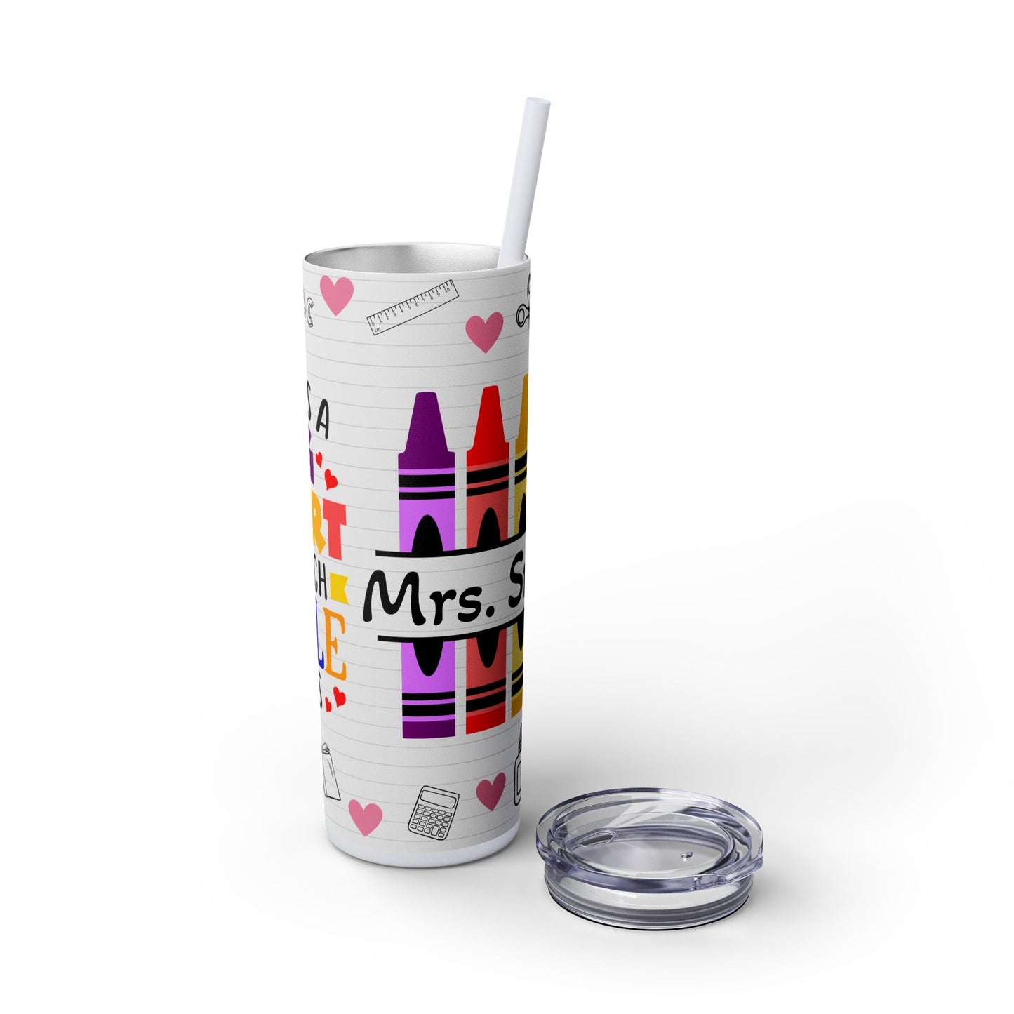 Custom Name Teacher-themed Skinny Tumbler with Straw, 20oz | Perfect Teacher Gift | School Supplies | Back to School | Inspirational Drinkware |