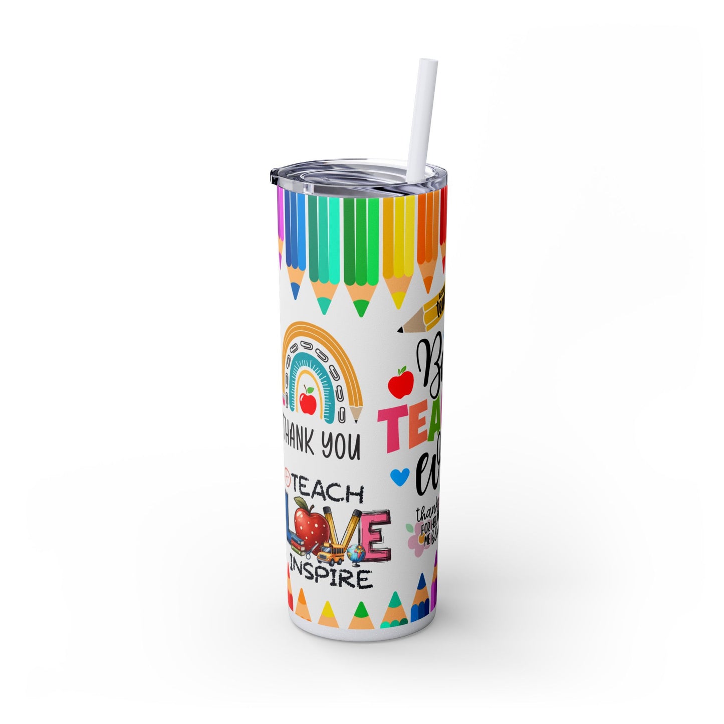 Best Teacher Ever Skinny Tumbler, 20oz, Colorful Teacher Gift, Back to School, Graduation, Appreciation Day, Cute Water Bottle