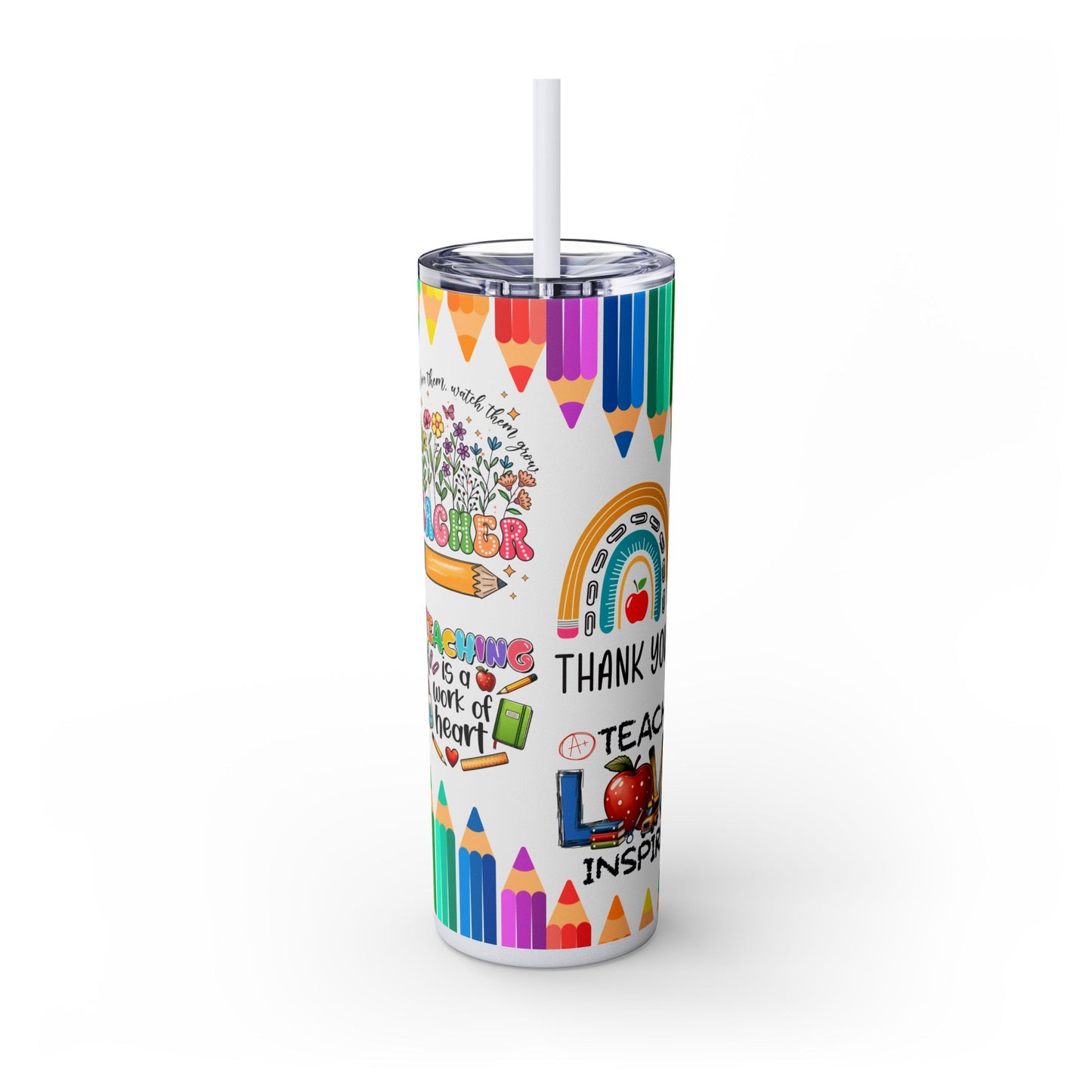 Best Teacher Ever Skinny Tumbler, 20oz, Colorful Teacher Gift, Back to School, Graduation, Appreciation Day, Cute Water Bottle