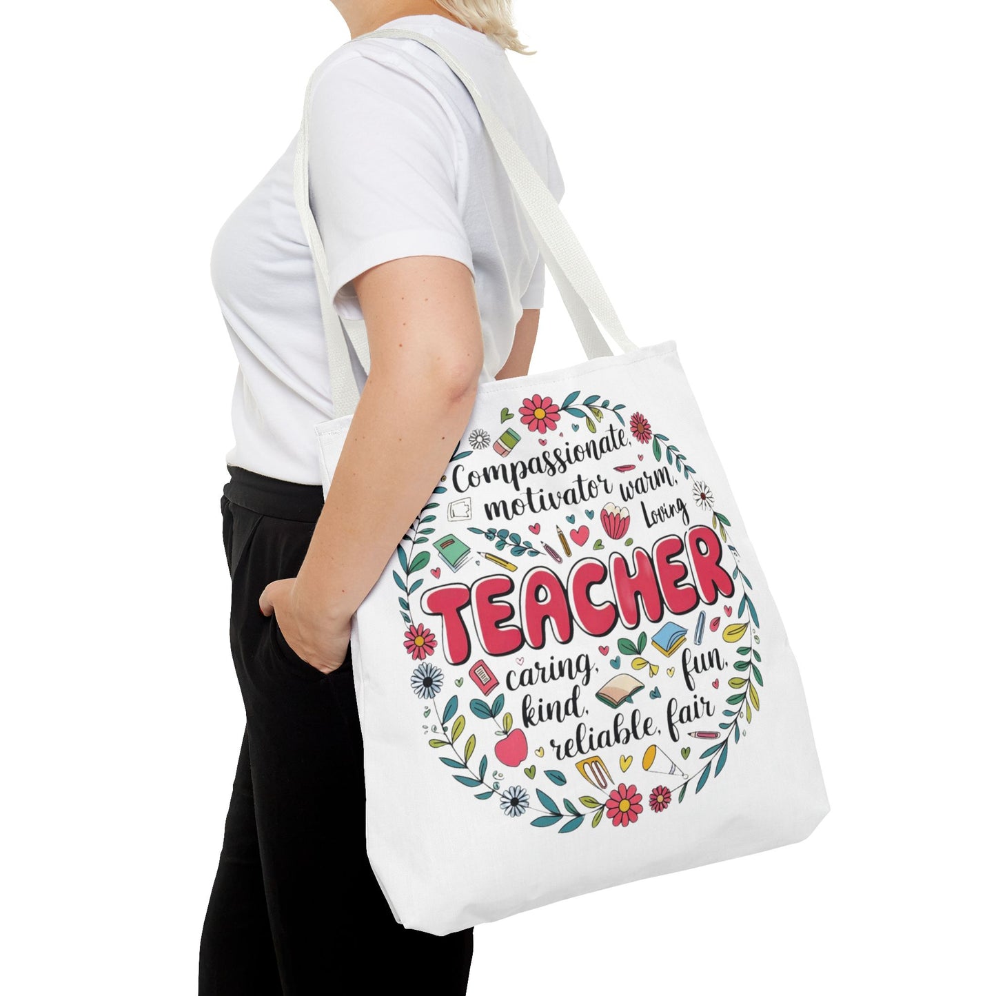 "Teacher Appreciation Tote Bag, Floral Design, Gift for Educators, AOP Tote, Motivational Teacher Gift, Back to School Bag"