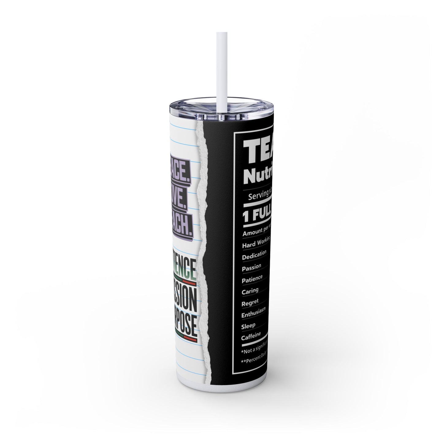 Teacher's Skinny Graphic Tumbler, Peace Love Teach 20oz - Perfect Gifts For Teachers, Back to School, Teacher Appreciation, Motivational Drinkware