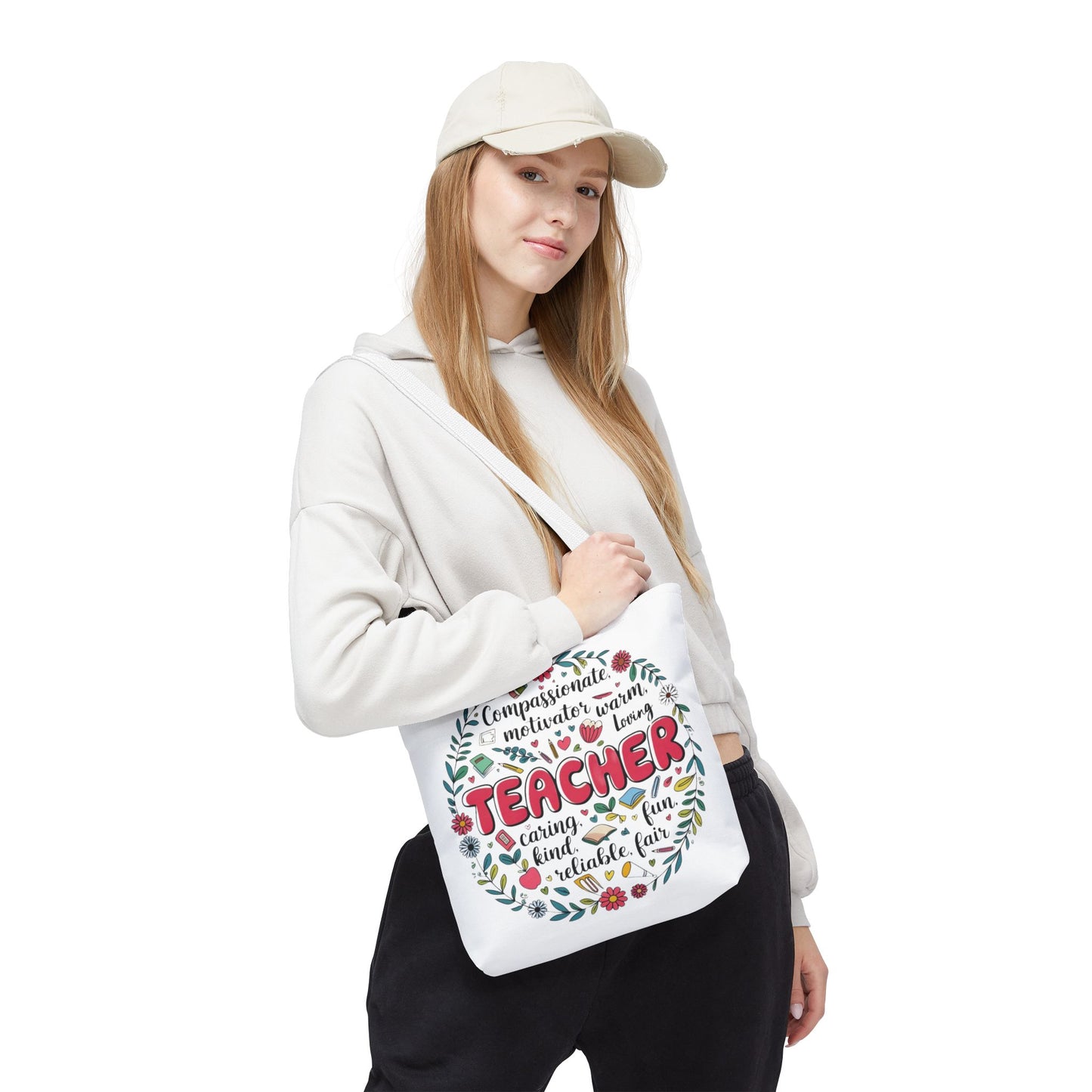 "Teacher Appreciation Tote Bag, Floral Design, Gift for Educators, AOP Tote, Motivational Teacher Gift, Back to School Bag"