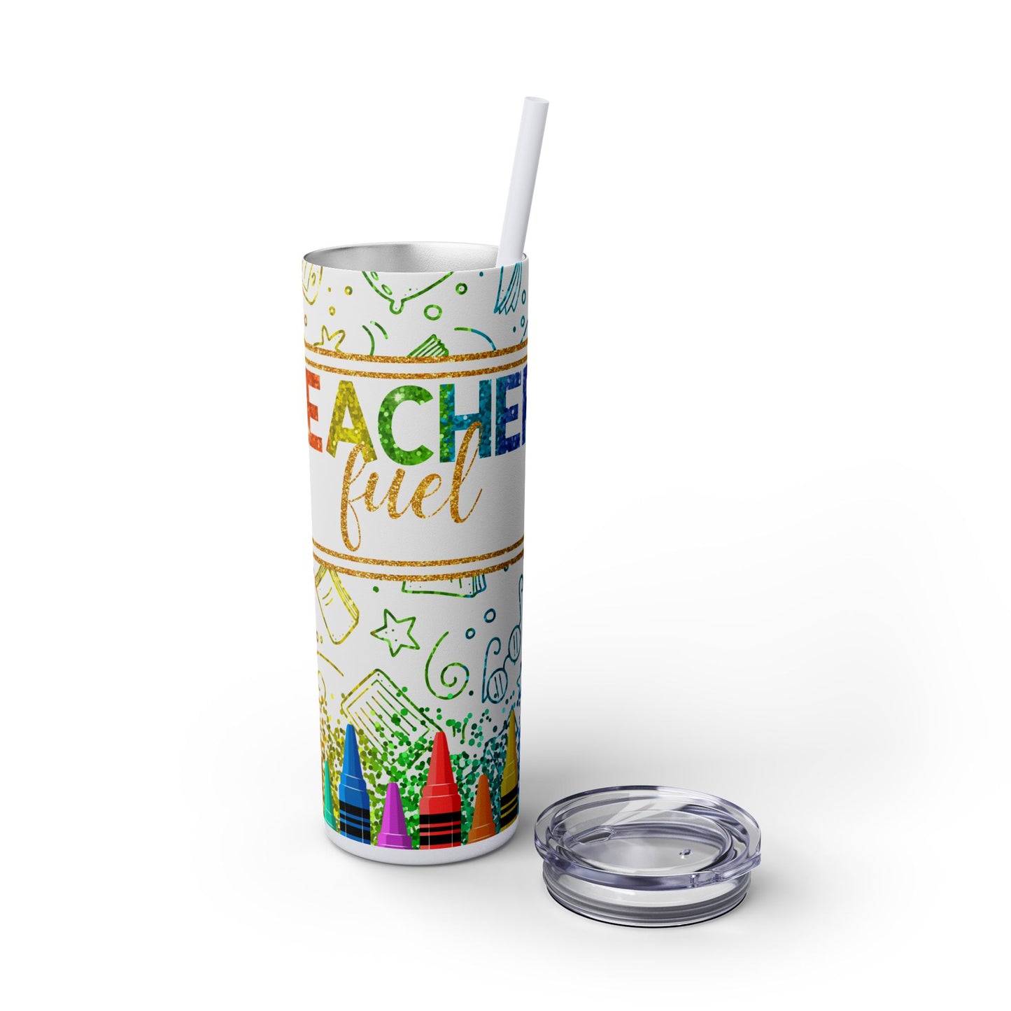 Teacher Fuel Graphic Skinny Tumbler, 20oz - Perfect Gift For Teachers, Back to School, Teacher Appreciation, Classroom Use, Motivational Drinkware Tumbler