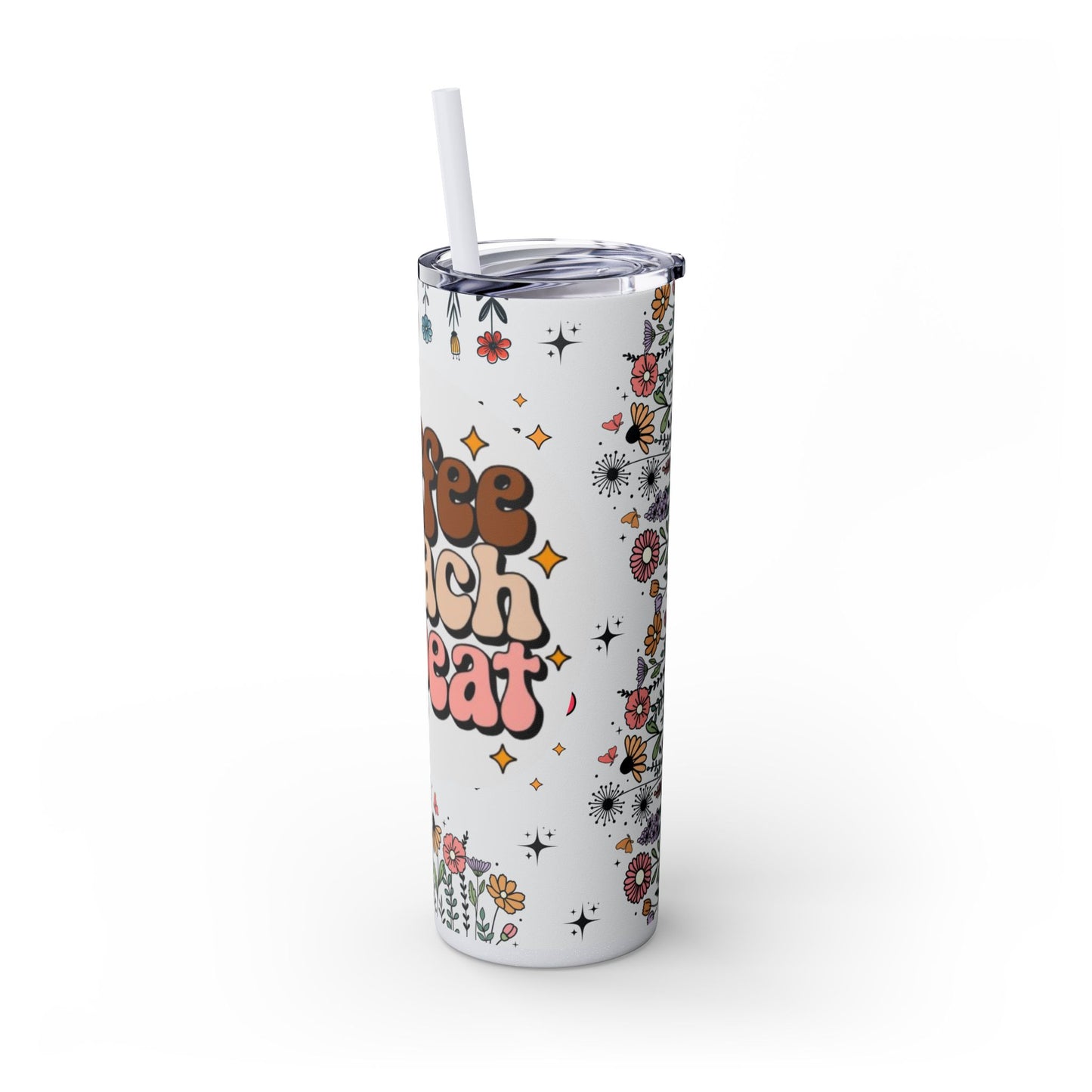Cute Coffee Teacher Skinny Tumbler | 20oz Drinkware, Gift for Teachers, Reusable Water Bottle, Motivational Travel Mug, Flower Power