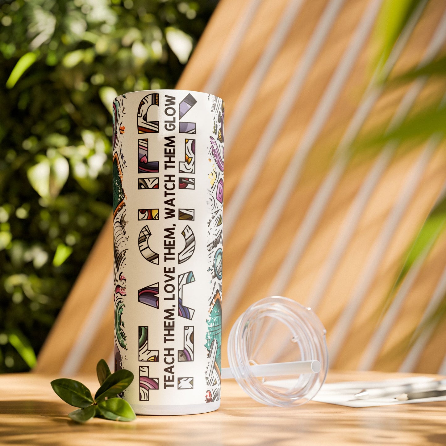 Colorful Teacher Skinny Tumbler with Straw | Motivational Drinkware, Teacher Gift Idea, Eco-Friendly Gift, Office Mug, Inspirational Tumbler