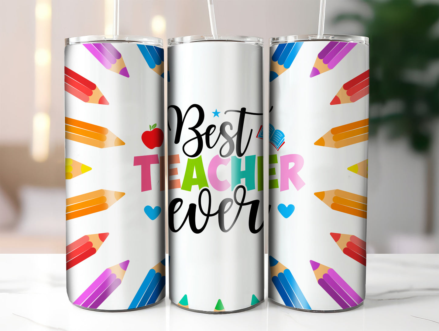 Best Teacher Ever Skinny Tumbler with Straw, Educational Gift, Teacher Appreciation, School Supplies, Personalized Drinkware, Back to School