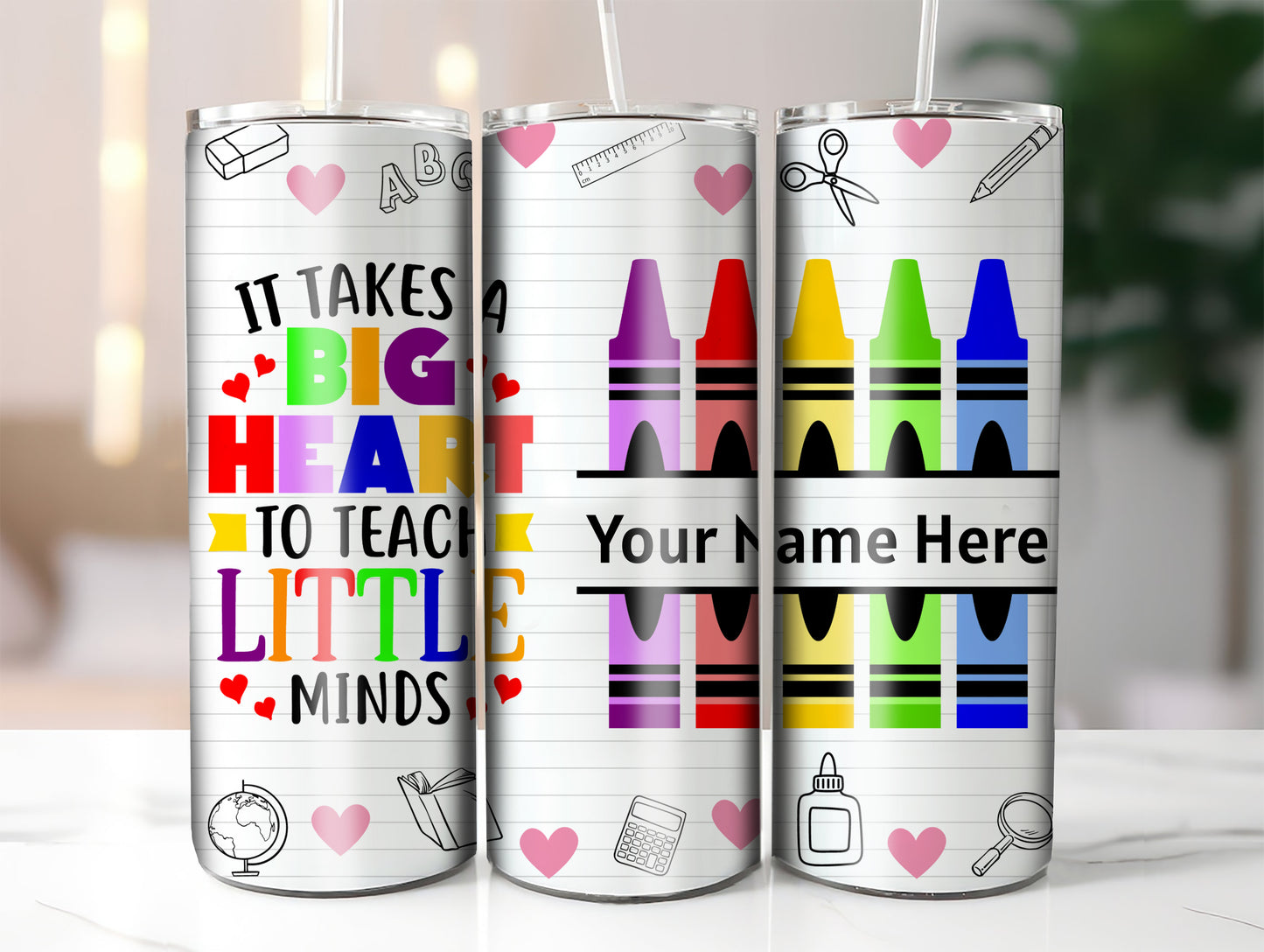 Custom Name Teacher-themed Skinny Tumbler with Straw, 20oz | Perfect Teacher Gift | School Supplies | Back to School | Inspirational Drinkware |