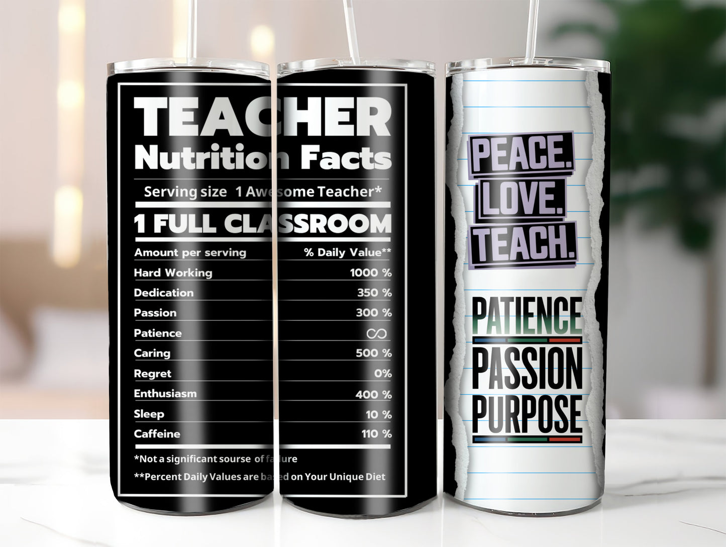 Teacher's Skinny Graphic Tumbler, Peace Love Teach 20oz - Perfect Gifts For Teachers, Back to School, Teacher Appreciation, Motivational Drinkware