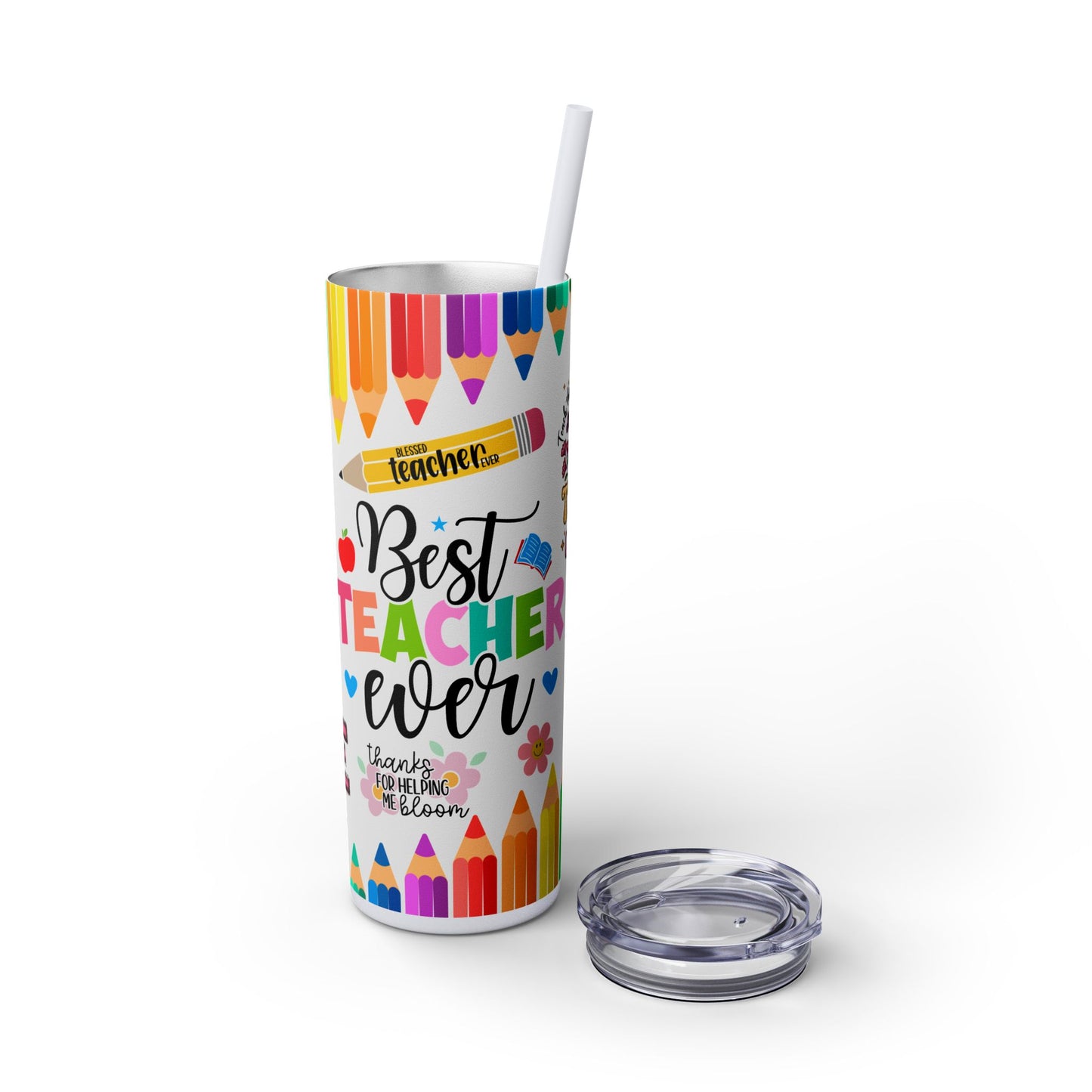 Best Teacher Ever Skinny Tumbler, 20oz, Colorful Teacher Gift, Back to School, Graduation, Appreciation Day, Cute Water Bottle