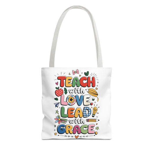 Teach with Love Tote Bag - Inspirational Teacher Gift, Classroom Essentials, Motivational Bag, Teacher Appreciation, AOP Tote Bag, Inspirational Teacher Tote Bag