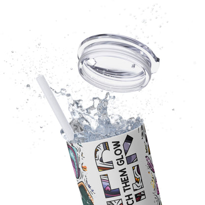 Colorful Teacher Skinny Tumbler with Straw | Motivational Drinkware, Teacher Gift Idea, Eco-Friendly Gift, Office Mug, Inspirational Tumbler