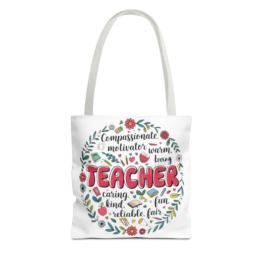 "Teacher Appreciation Tote Bag, Floral Design, Gift for Educators, AOP Tote, Motivational Teacher Gift, Back to School Bag"