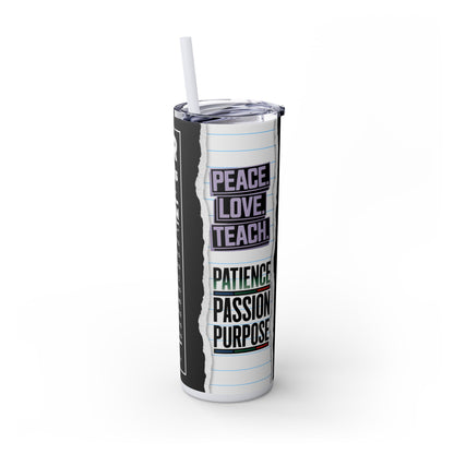 Teacher's Skinny Graphic Tumbler, Peace Love Teach 20oz -  Perfect Gifts For Teachers, Back to School, Teacher Appreciation, Motivational Drinkware