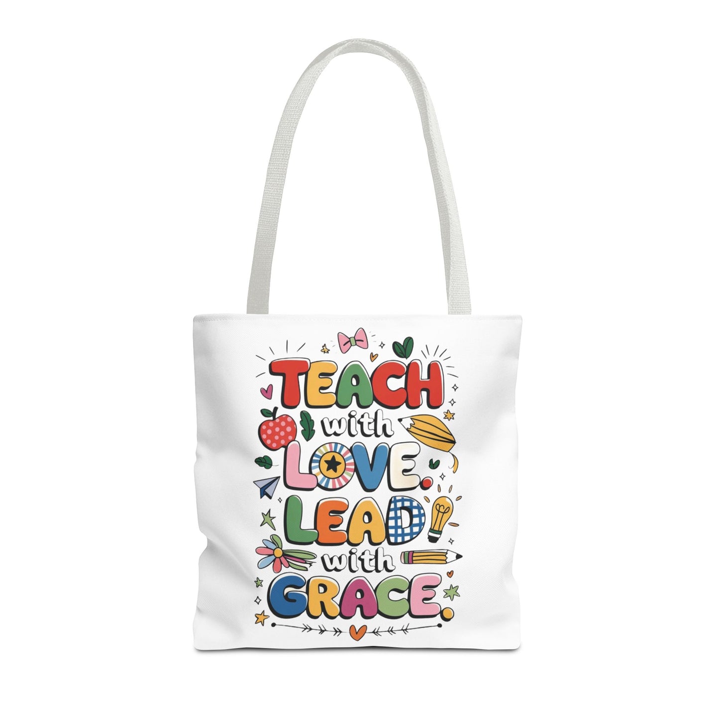 Teach with Love Tote Bag - Inspirational Teacher Gift, Classroom Essentials, Motivational Bag, Teacher Appreciation, AOP Tote Bag, Inspirational Teacher Tote Bag