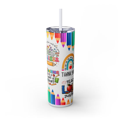 Best Teacher Ever Skinny Tumbler, 20oz, Colorful Teacher Gift, Back to School, Graduation, Appreciation Day, Cute Water Bottle