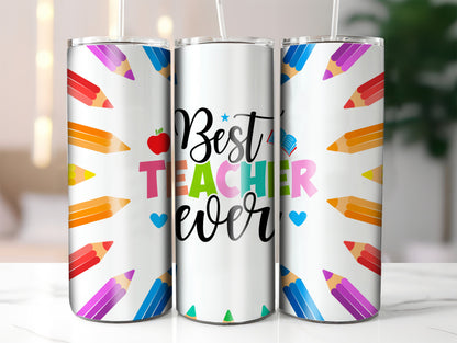 Best Teacher Ever Skinny Tumbler with Straw, Educational Gift, Teacher Appreciation, School Supplies, Personalized Drinkware, Back to School