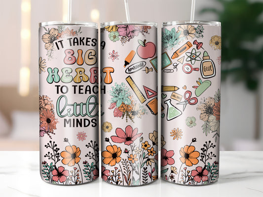 Heartfelt Teacher Tumbler, 20oz Skinny Drinkware, Floral Design, Gift for Educators, Inspirational Drinkware