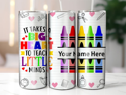Custom Name Teacher-themed Skinny Tumbler with Straw, 20oz | Perfect Teacher Gift | School Supplies | Back to School | Inspirational Drinkware |